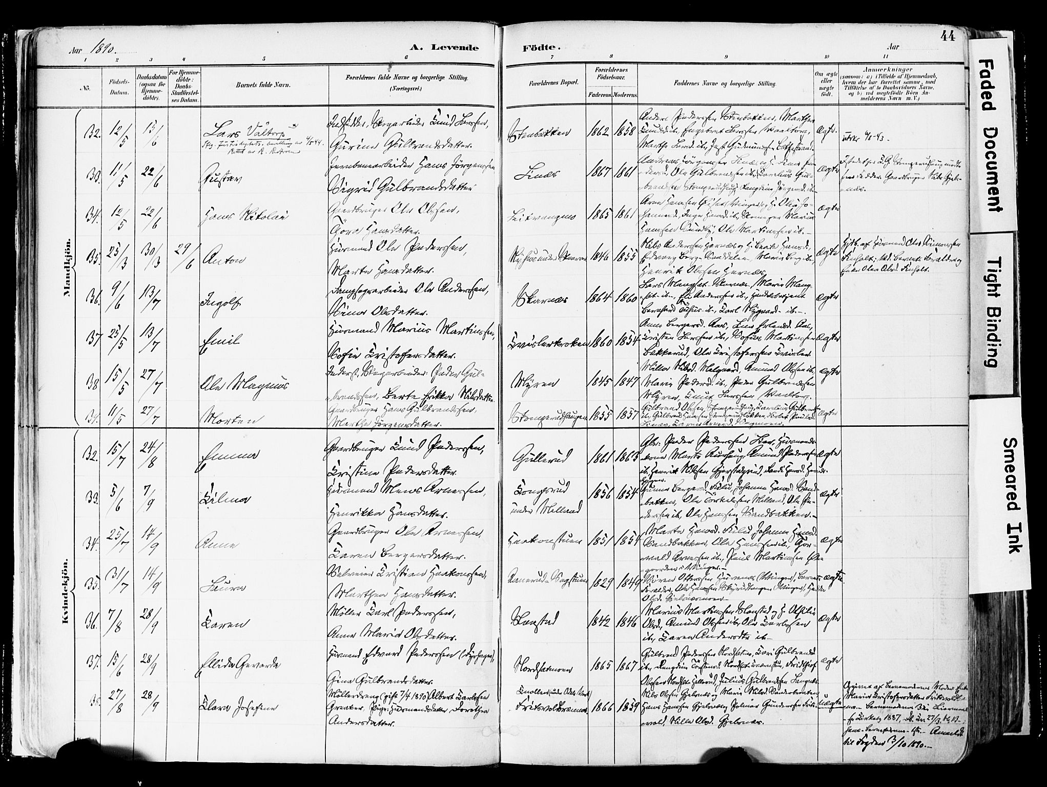 Sør-Odal prestekontor, AV/SAH-PREST-030/H/Ha/Haa/L0006: Parish register (official) no. 6, 1886-1931, p. 44