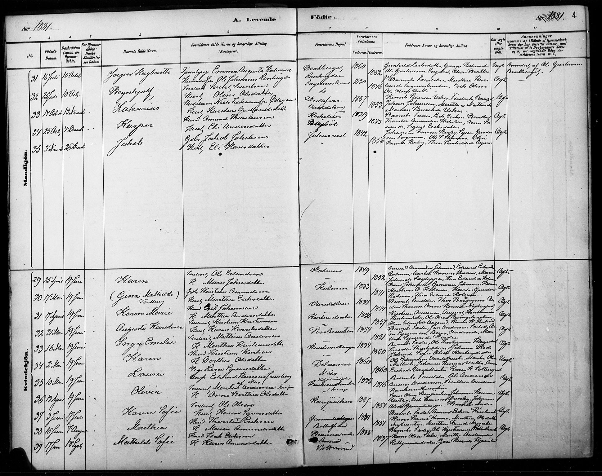 Vinger prestekontor, AV/SAH-PREST-024/H/Ha/Haa/L0015: Parish register (official) no. 15, 1881-1900, p. 4