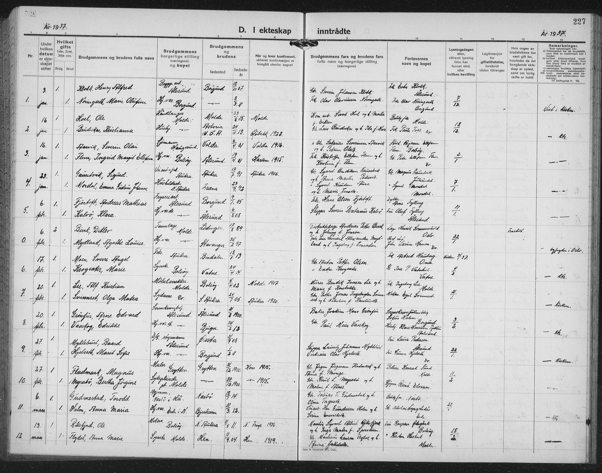 Ministerialprotokoller, klokkerbøker og fødselsregistre - Møre og Romsdal, AV/SAT-A-1454/558/L0704: Parish register (copy) no. 558C05, 1921-1942, p. 227