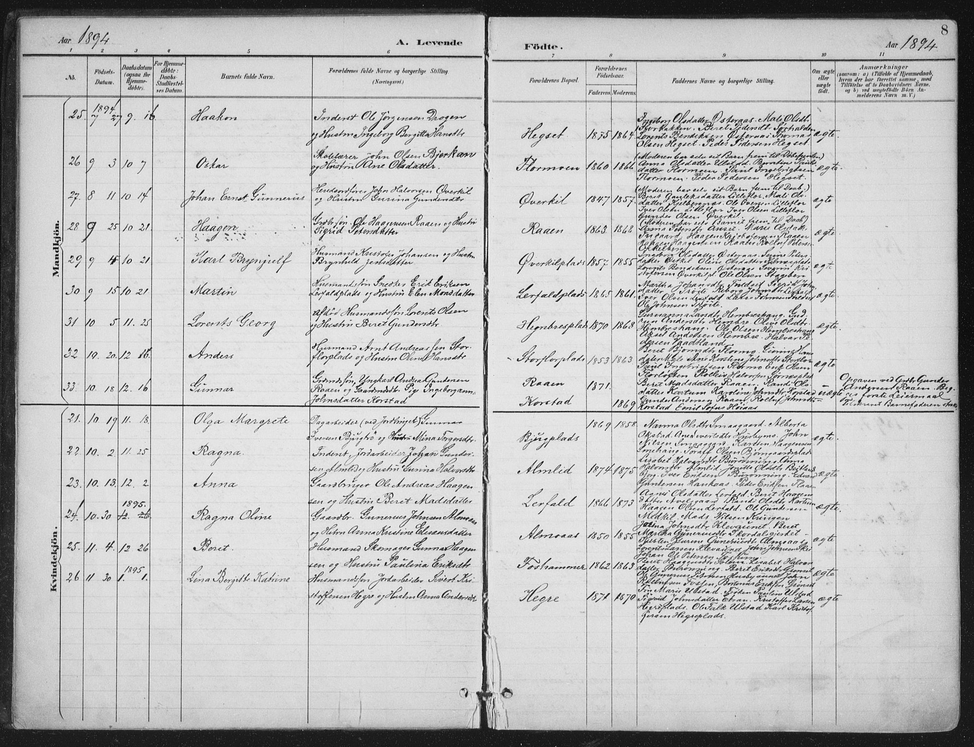 Ministerialprotokoller, klokkerbøker og fødselsregistre - Nord-Trøndelag, SAT/A-1458/703/L0031: Parish register (official) no. 703A04, 1893-1914, p. 8