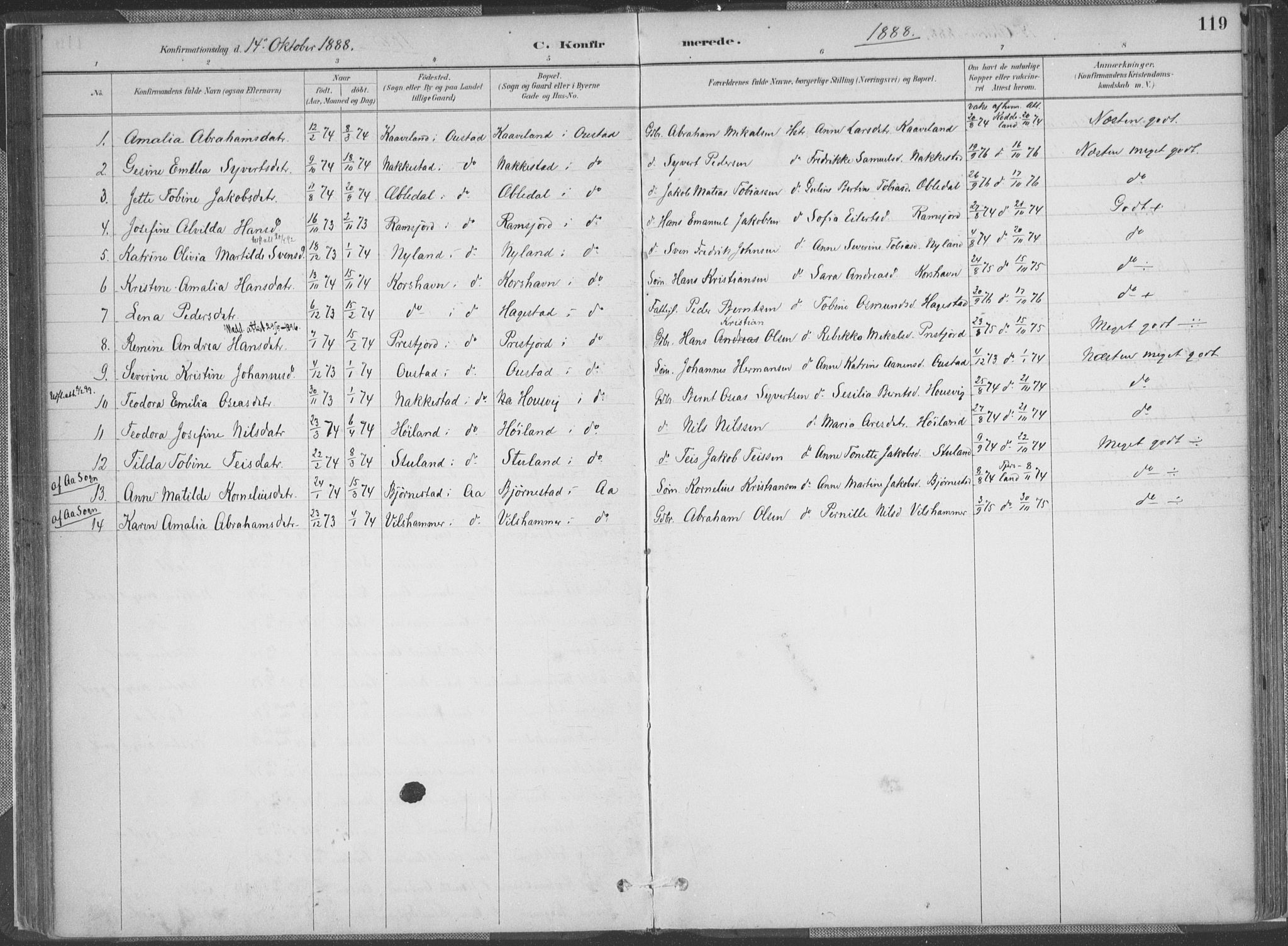 Lyngdal sokneprestkontor, AV/SAK-1111-0029/F/Fa/Faa/L0004: Parish register (official) no. A 4, 1883-1904, p. 119