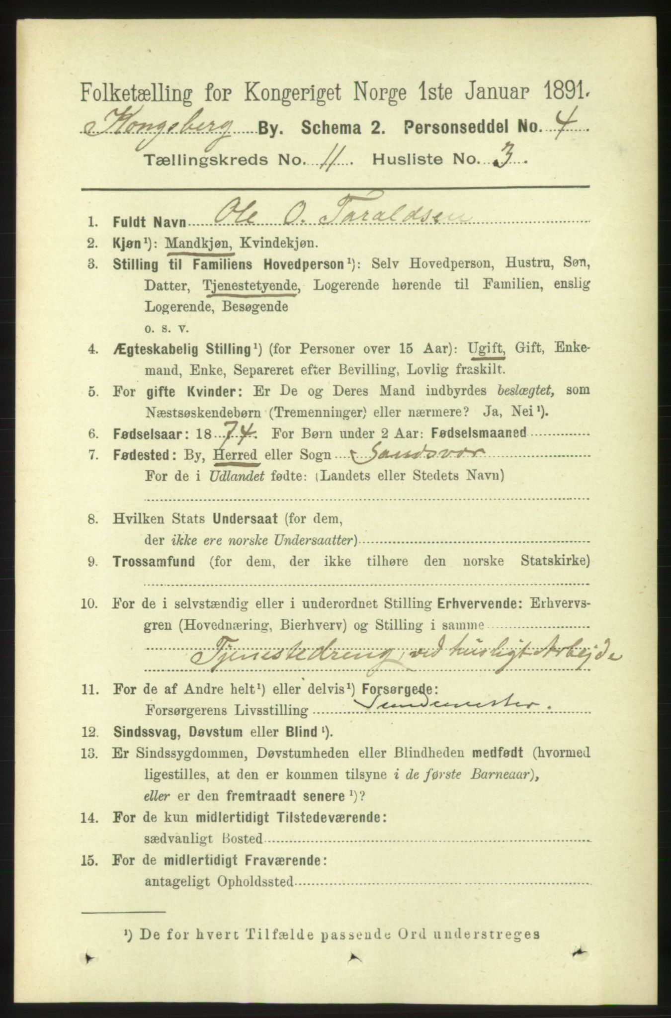 RA, 1891 census for 0604 Kongsberg, 1891, p. 6840