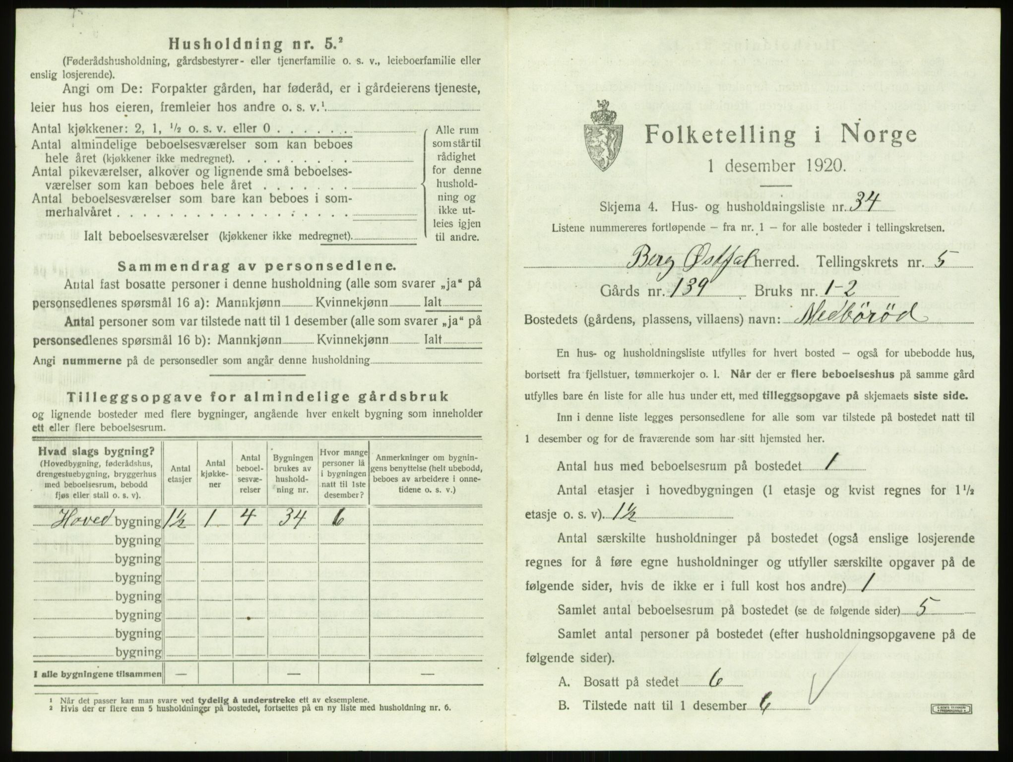 SAO, 1920 census for Berg, 1920, p. 1281