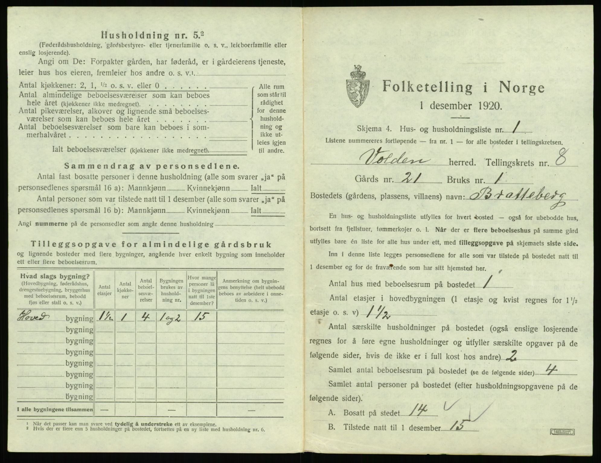 SAT, 1920 census for Volda, 1920, p. 728