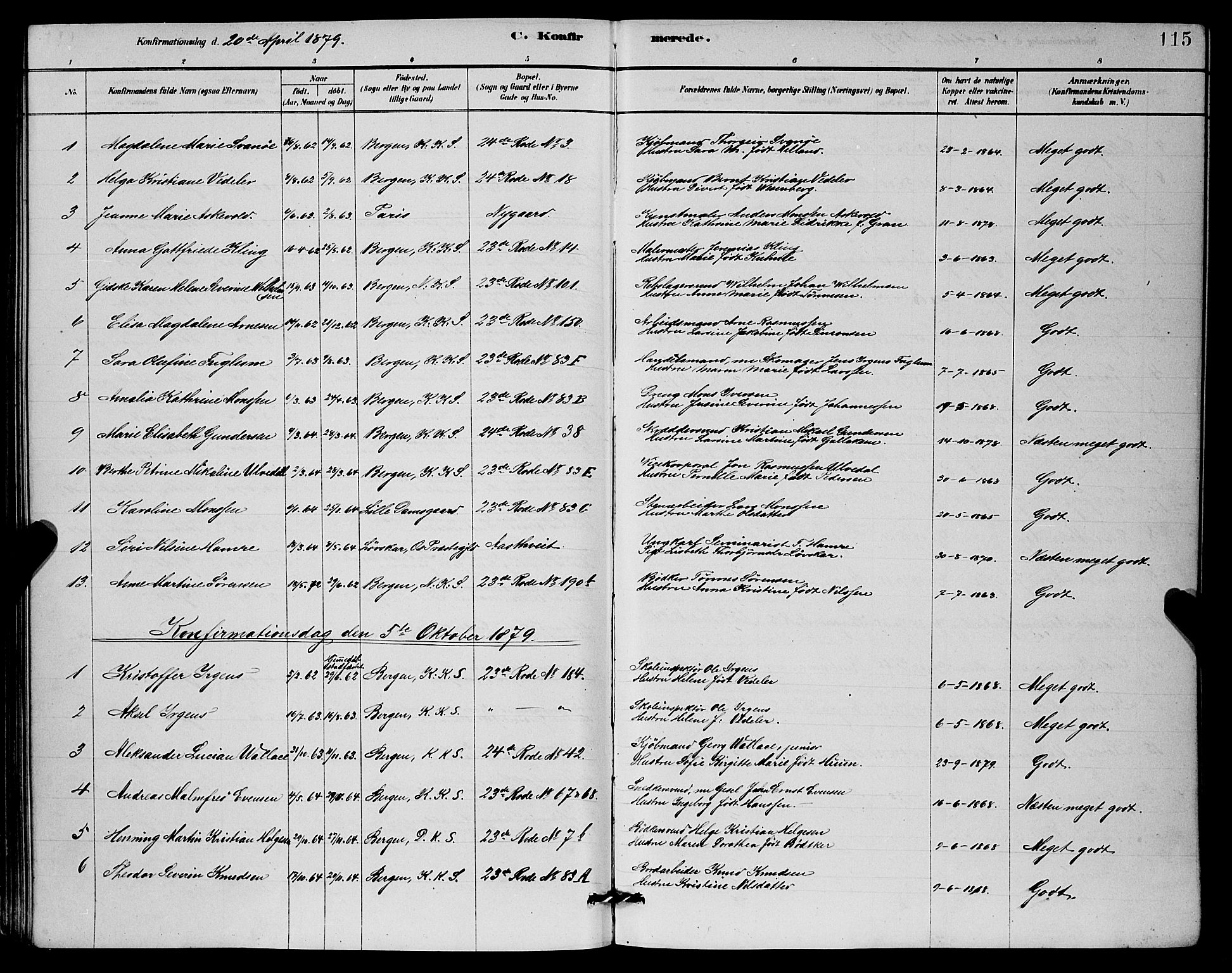 Mariakirken Sokneprestembete, AV/SAB-A-76901/H/Hab/L0004: Parish register (copy) no. A 4, 1878-1892, p. 115