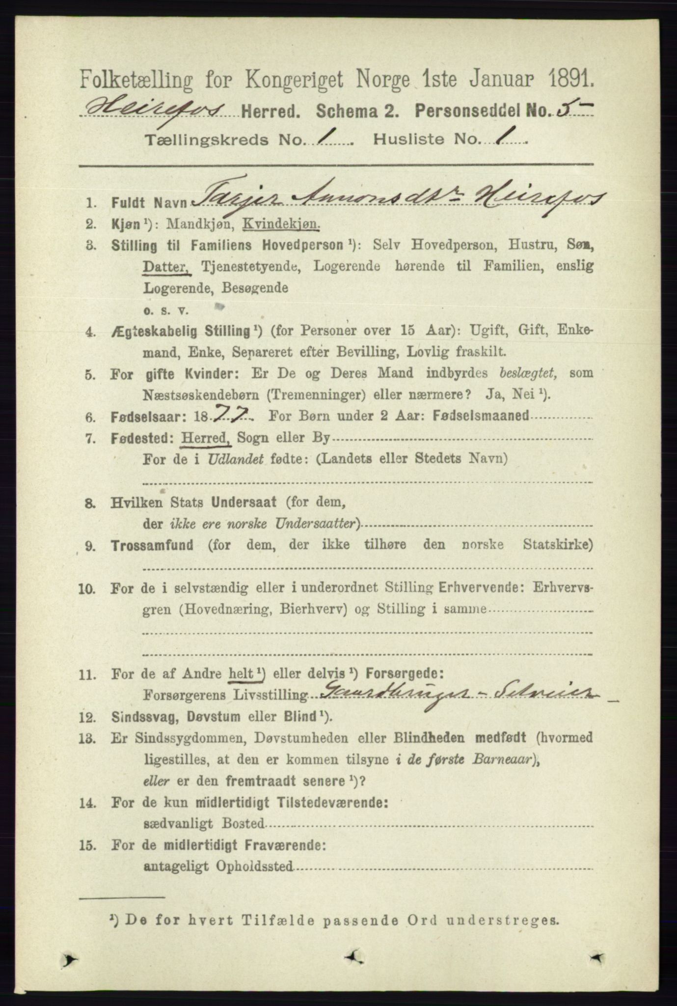 RA, 1891 census for 0933 Herefoss, 1891, p. 45