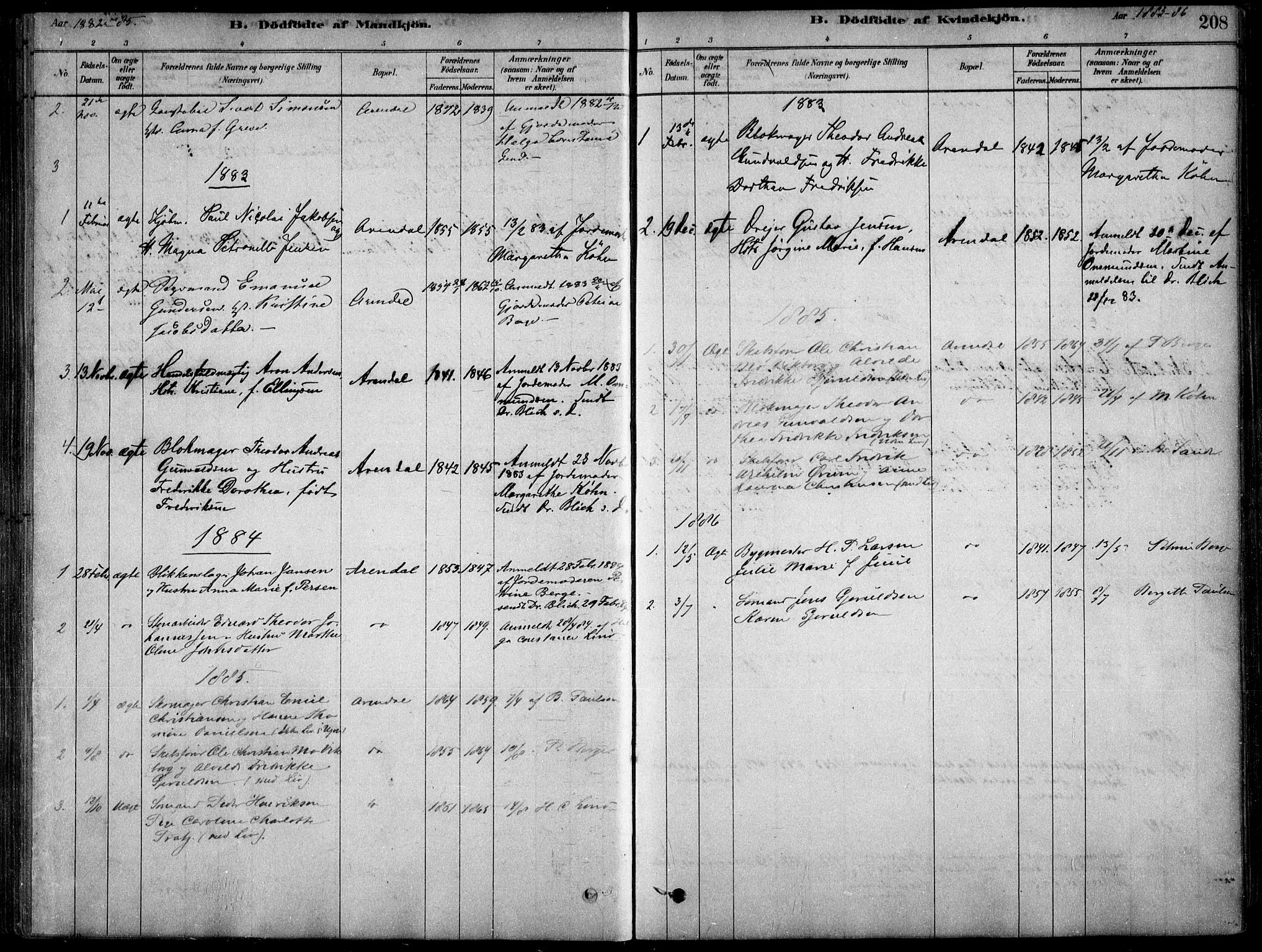 Arendal sokneprestkontor, Trefoldighet, AV/SAK-1111-0040/F/Fa/L0008: Parish register (official) no. A 8, 1878-1899, p. 208