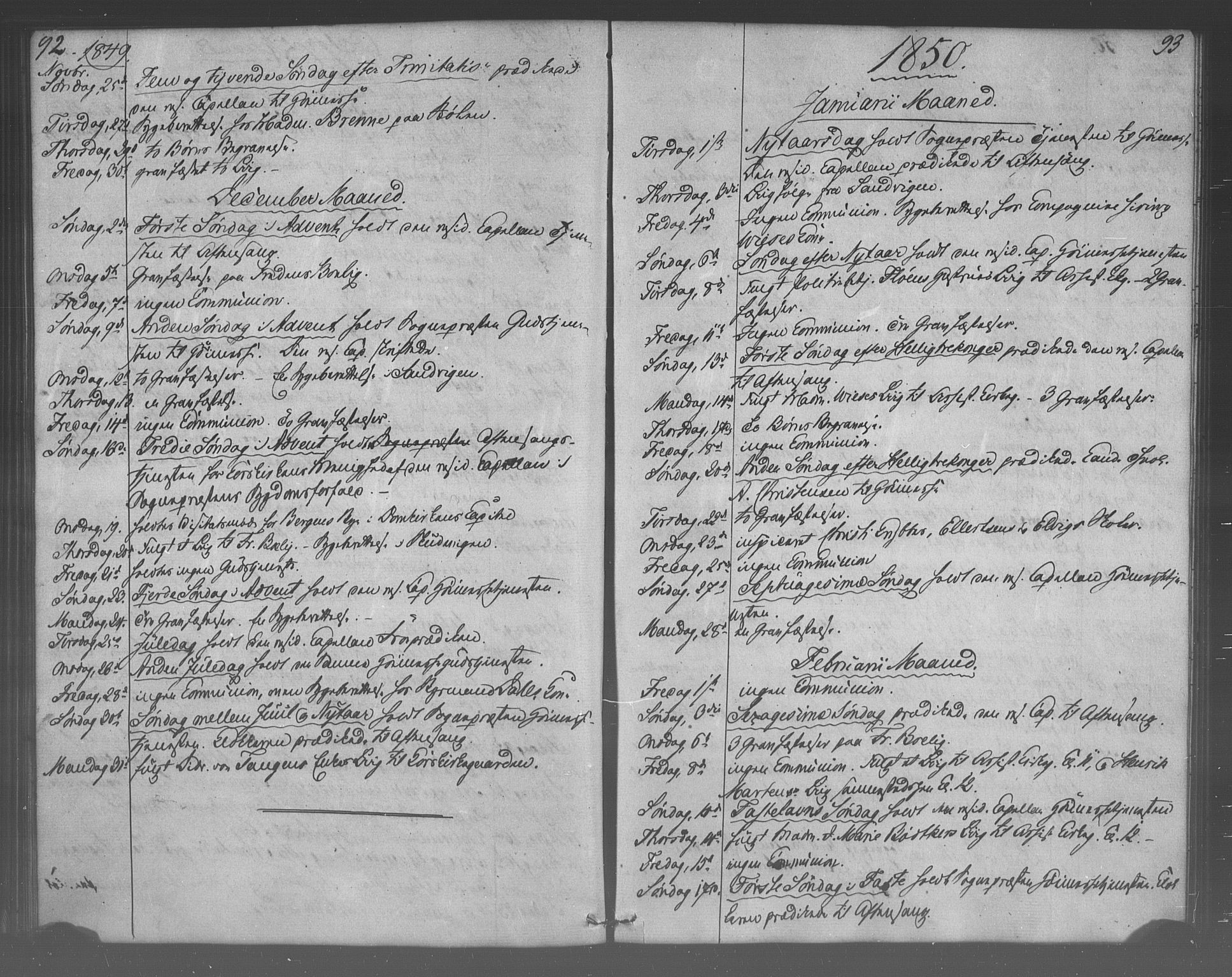 Korskirken sokneprestembete, SAB/A-76101/H/Haa/L0067: Curate's parish register no. A 2, 1844-1854, p. 92-93