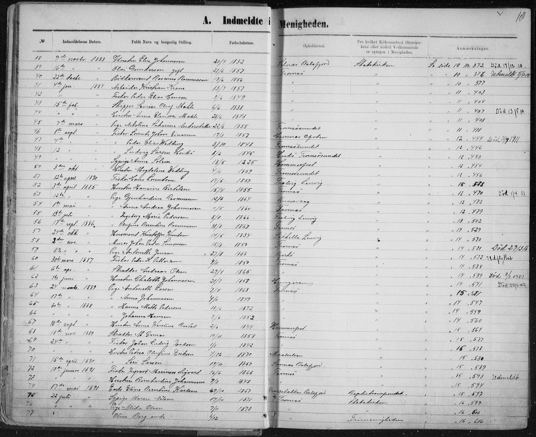 Uten arkivreferanse, SATØ/-: Dissenter register no. DP 3, 1871-1893, p. 18