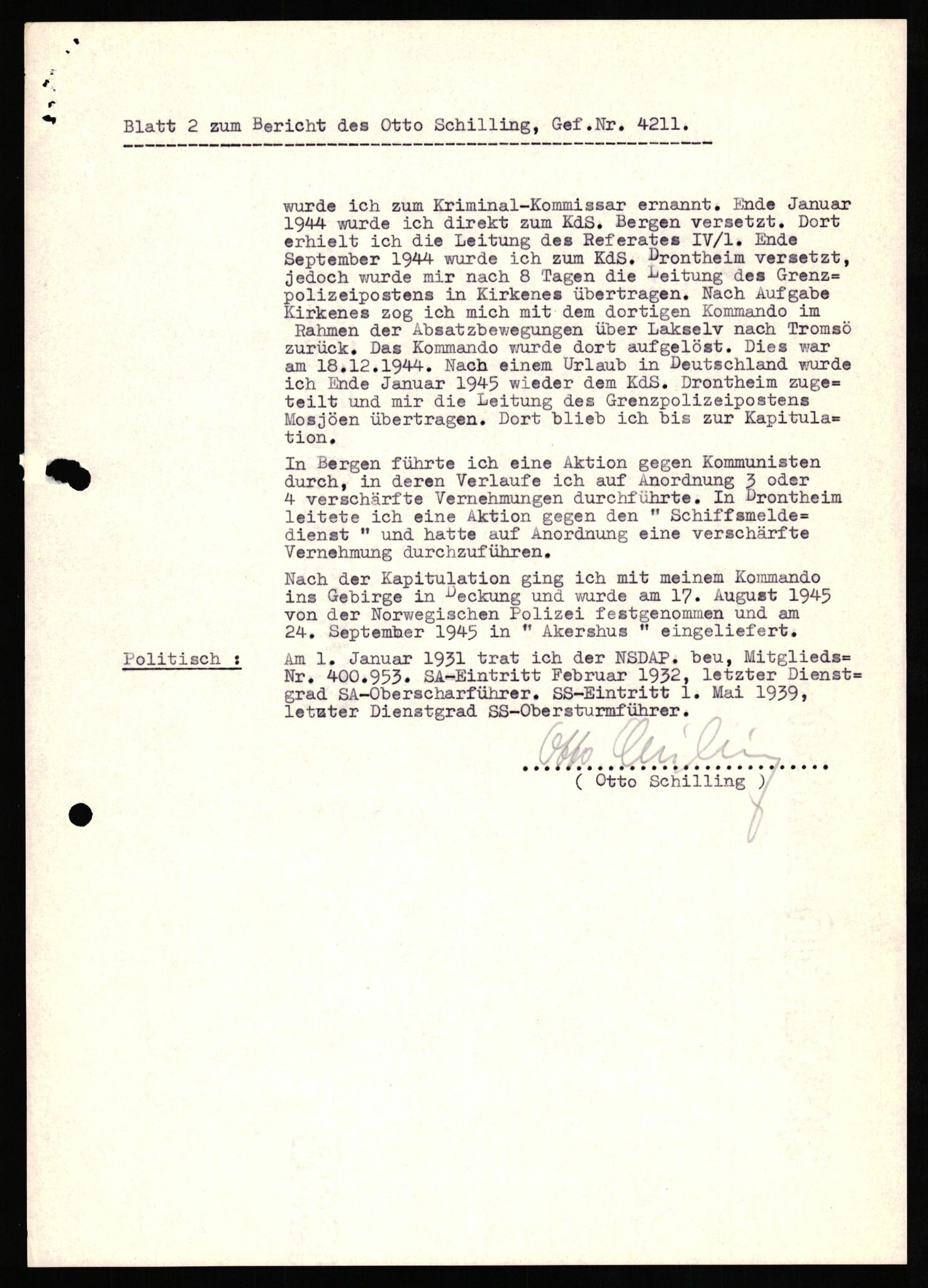 Forsvaret, Forsvarets overkommando II, RA/RAFA-3915/D/Db/L0029: CI Questionaires. Tyske okkupasjonsstyrker i Norge. Tyskere., 1945-1946, p. 187