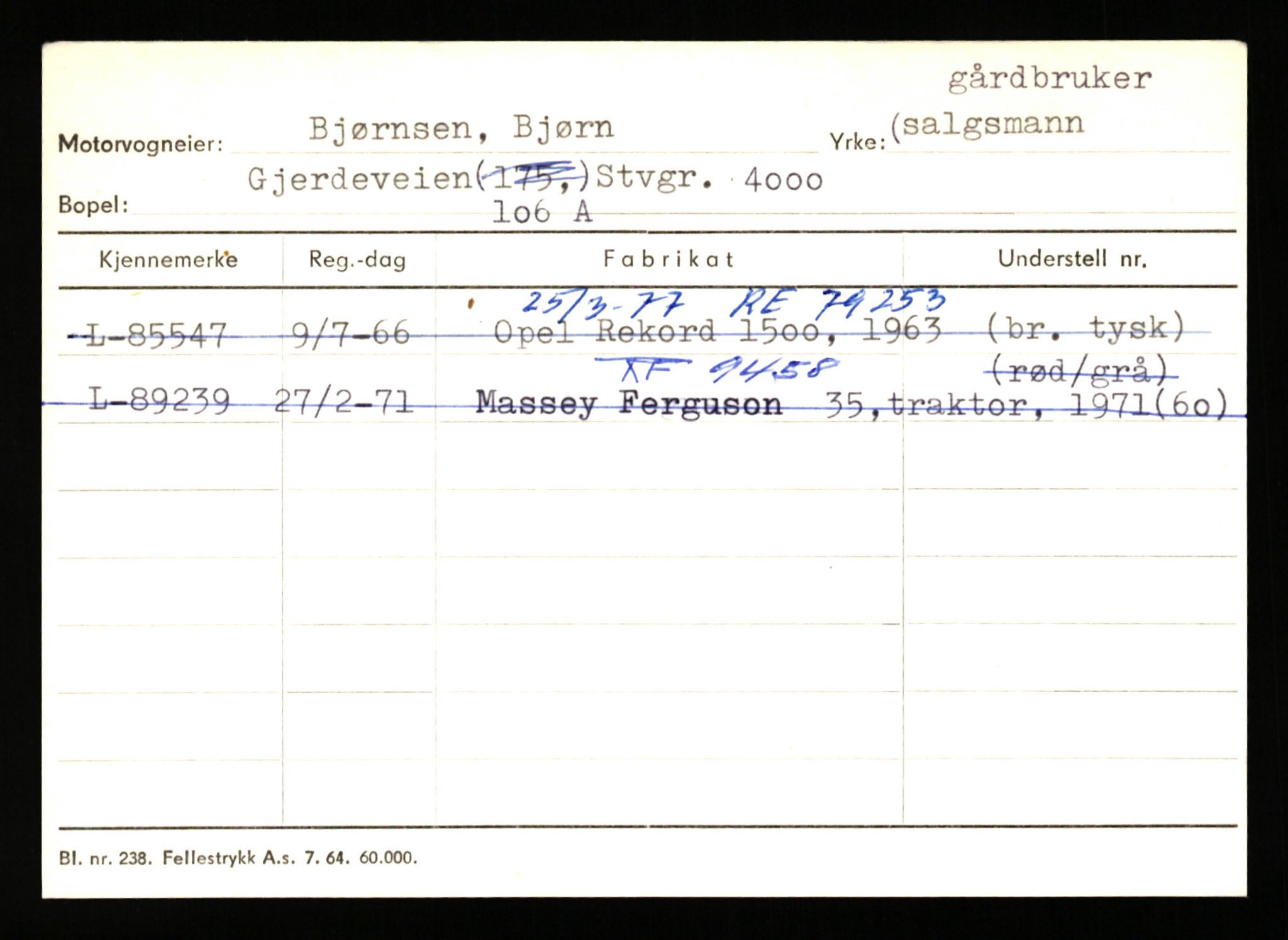 Stavanger trafikkstasjon, AV/SAST-A-101942/0/H/L0004: Bjørnsen - Buchley, 1930-1971, p. 27