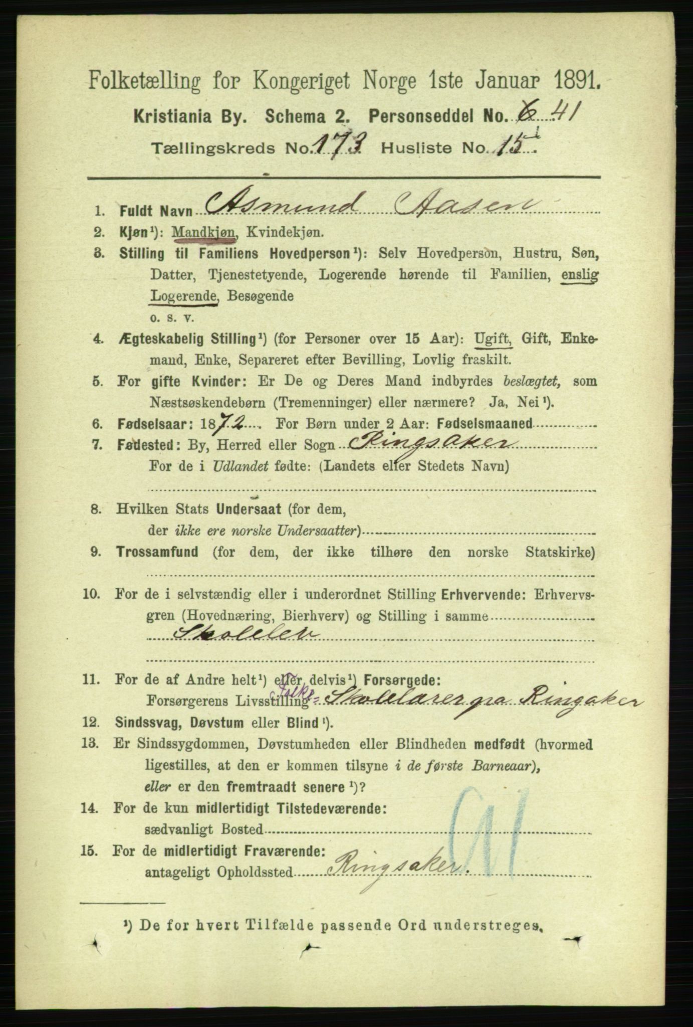 RA, 1891 census for 0301 Kristiania, 1891, p. 103615