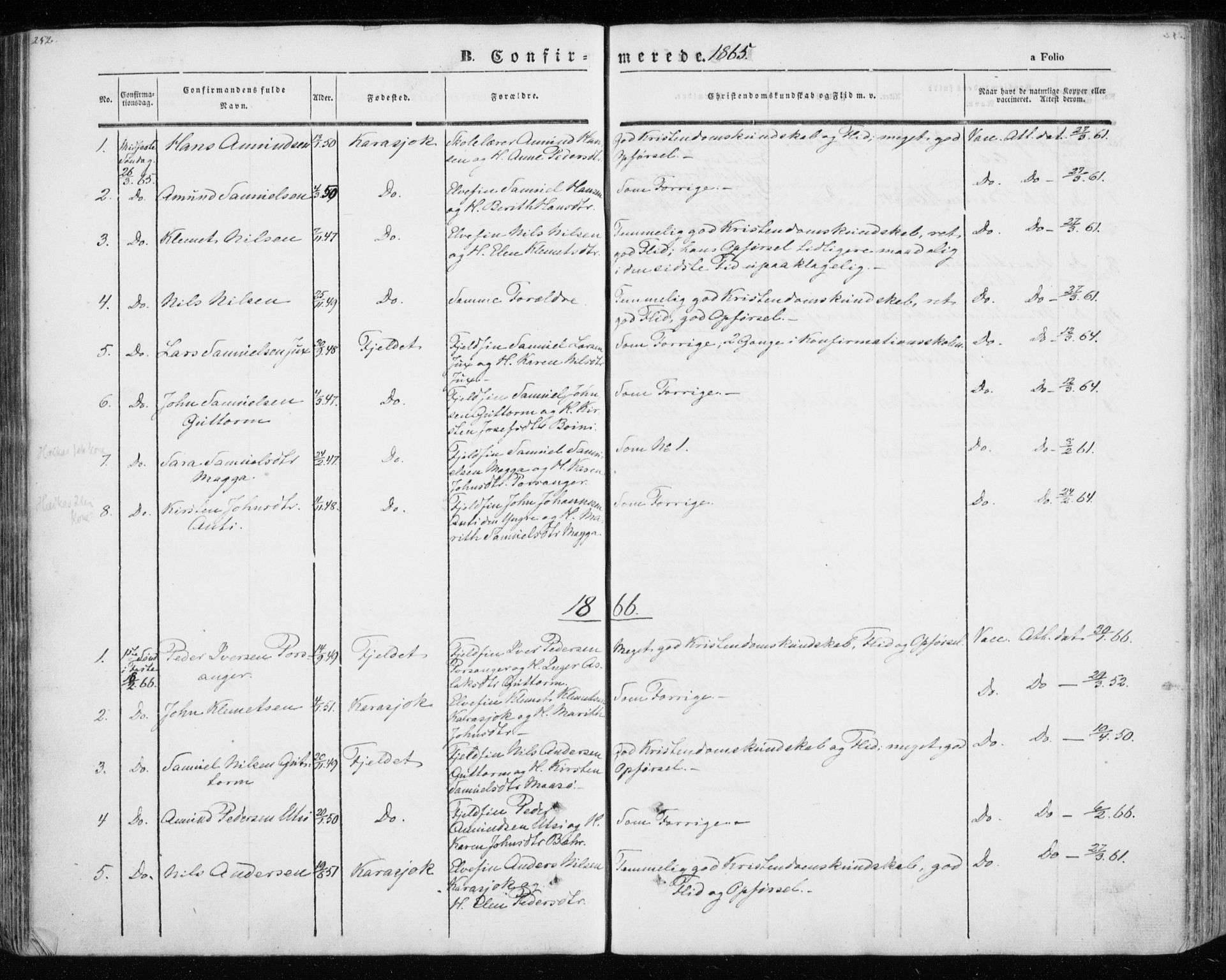Kistrand/Porsanger sokneprestembete, SATØ/S-1351/H/Ha/L0012.kirke: Parish register (official) no. 12, 1843-1871, p. 252-253