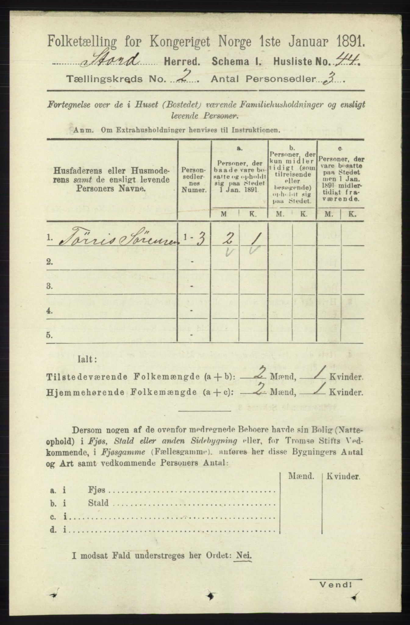 RA, 1891 census for 1221 Stord, 1891, p. 250