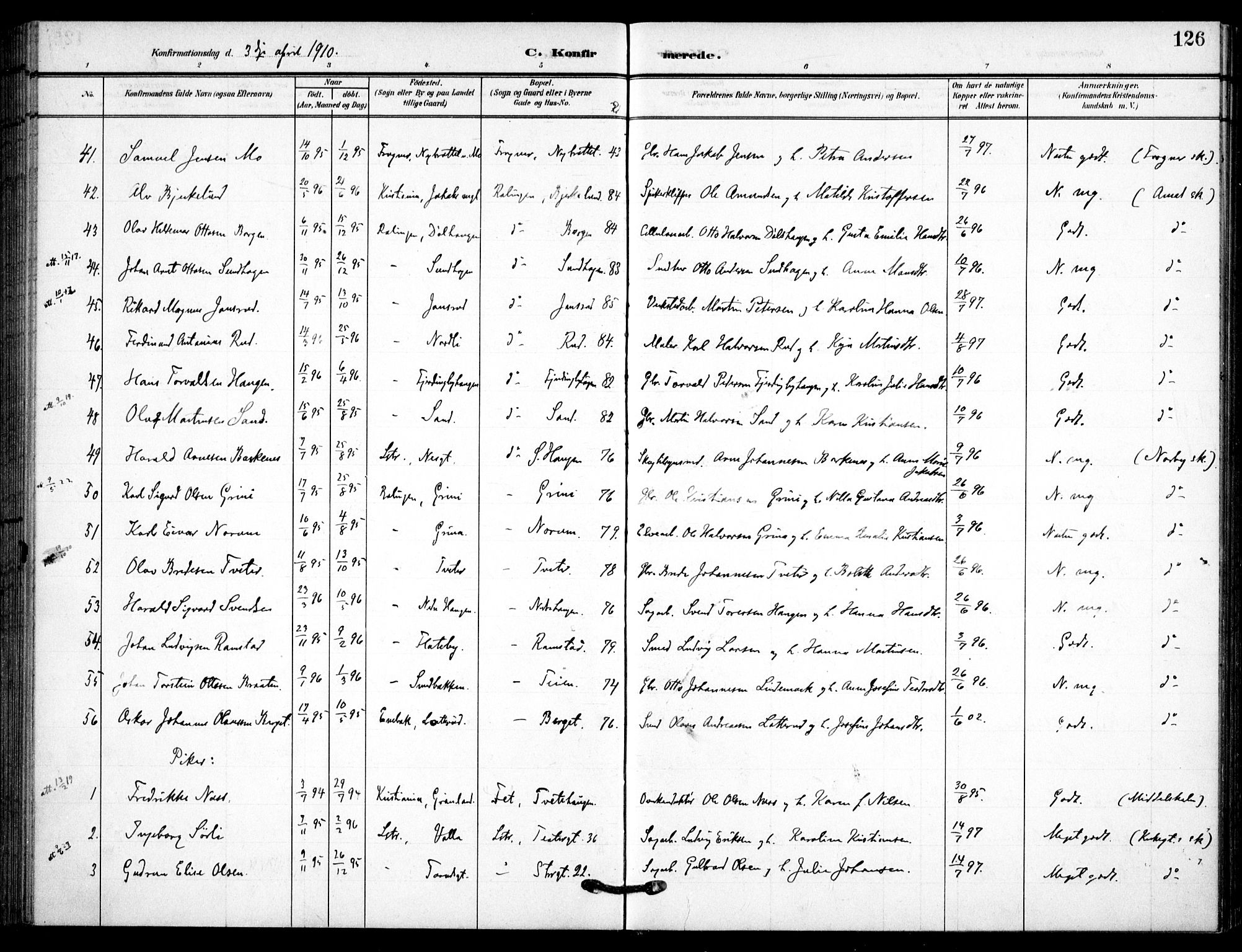 Skedsmo prestekontor Kirkebøker, AV/SAO-A-10033a/F/Fc/L0001: Parish register (official) no. III 1, 1908-1916, p. 126