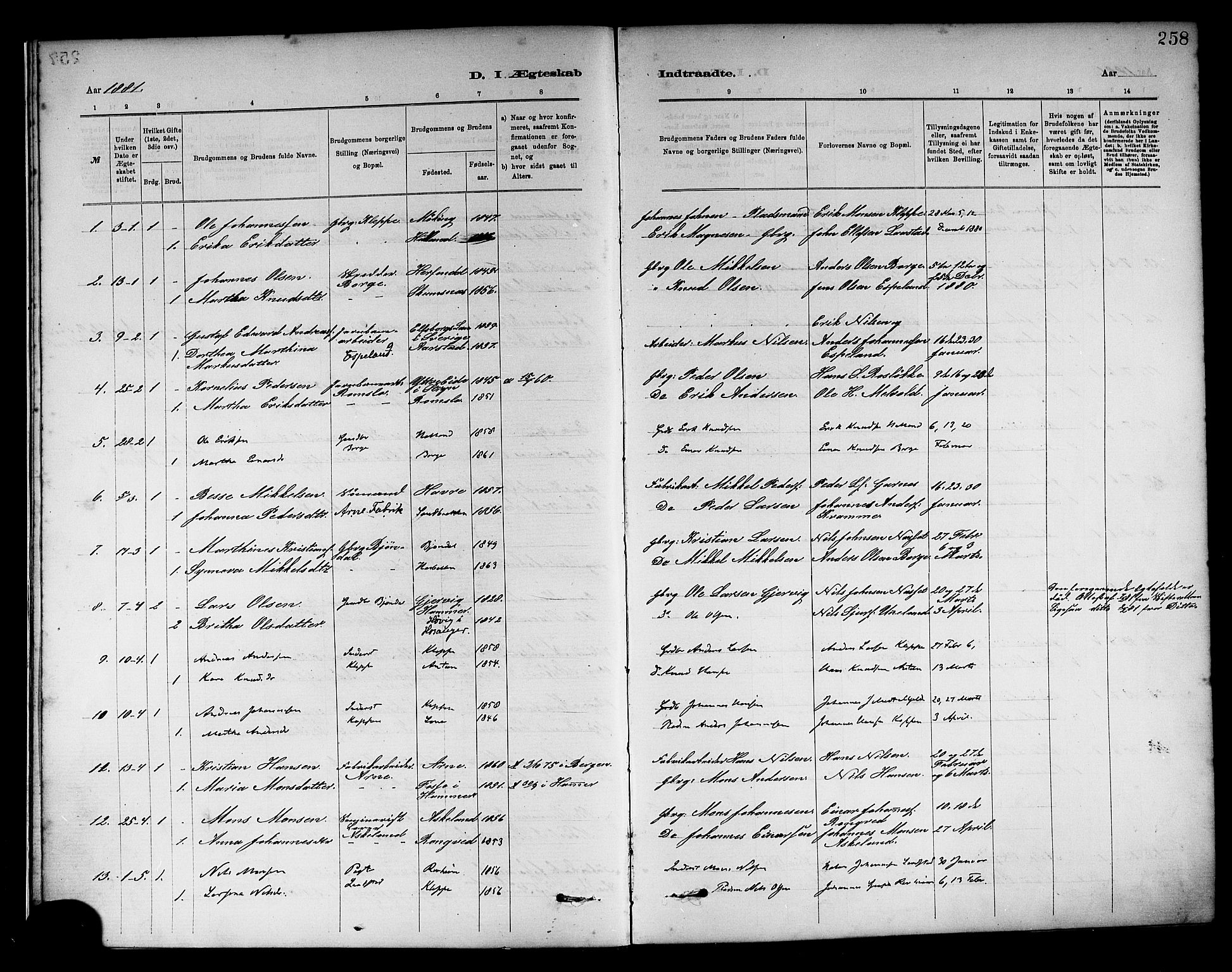 Haus sokneprestembete, AV/SAB-A-75601/H/Haa: Parish register (official) no. A 19II, 1878-1886, p. 258