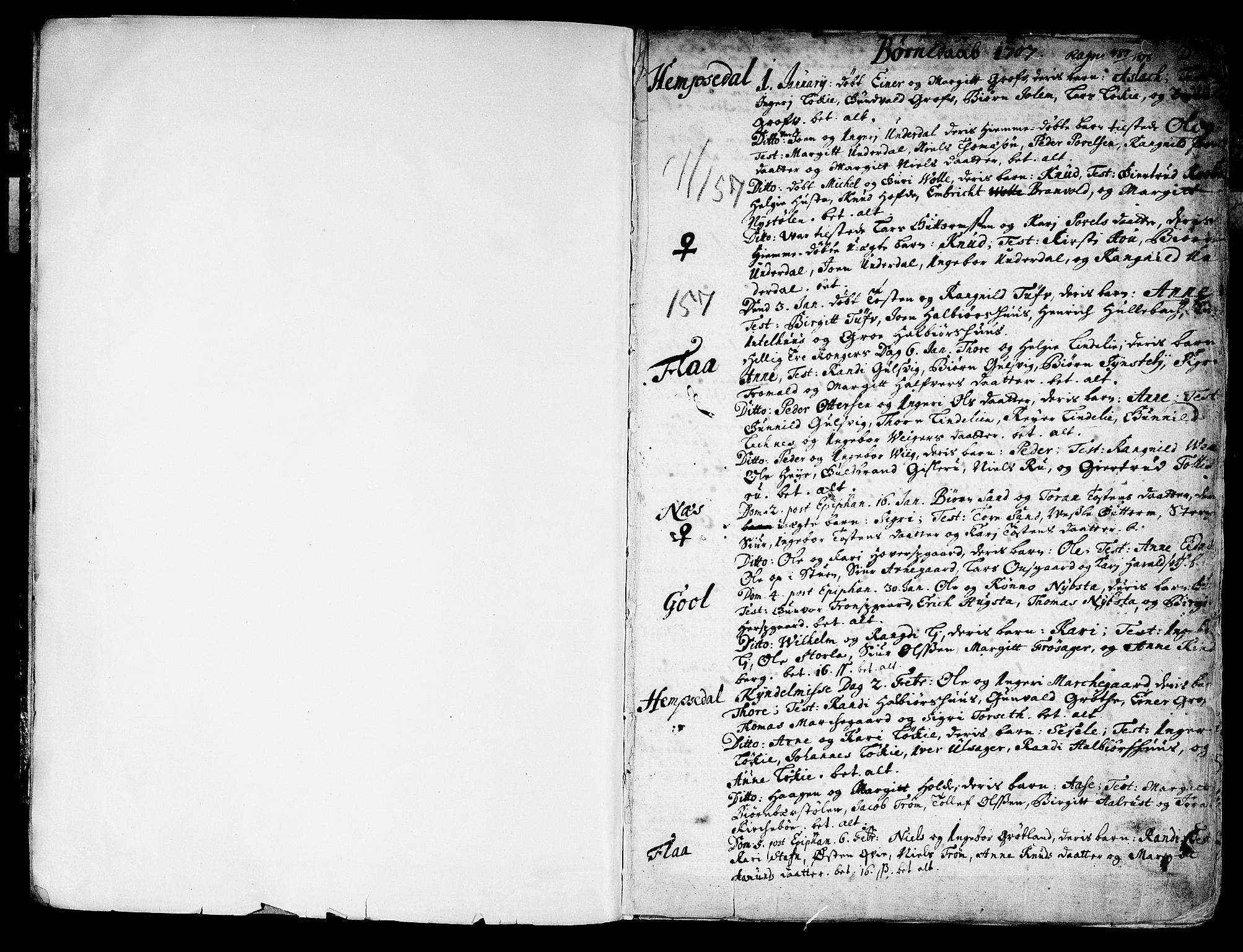 Nes kirkebøker, SAKO/A-236/F/Fa/L0002: Parish register (official) no. 2, 1707-1759, p. 1