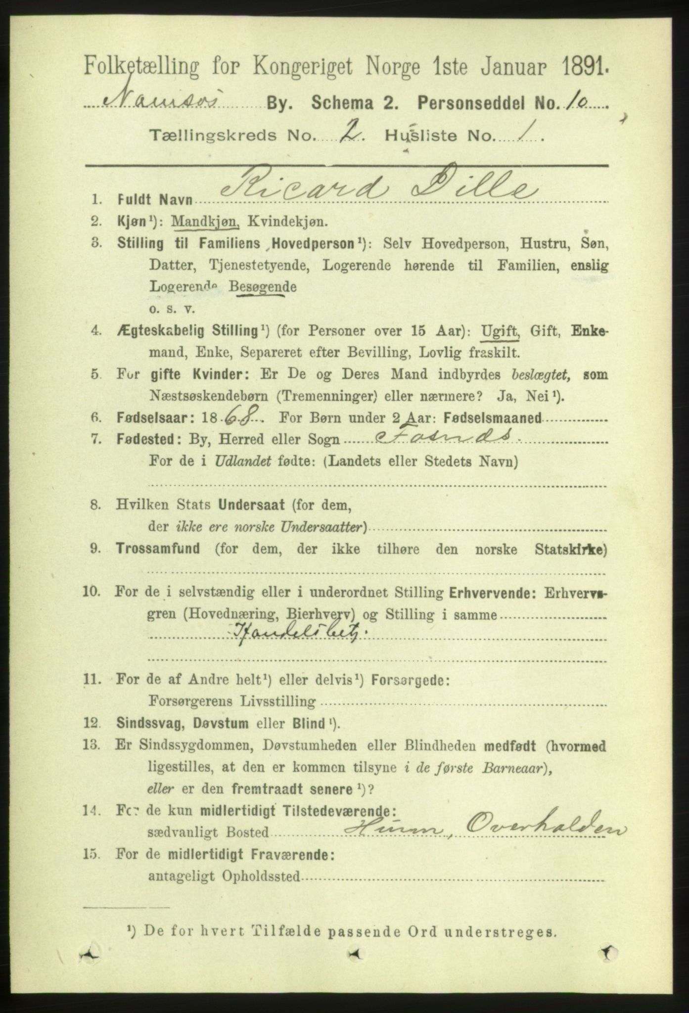 RA, 1891 census for 1703 Namsos, 1891, p. 515