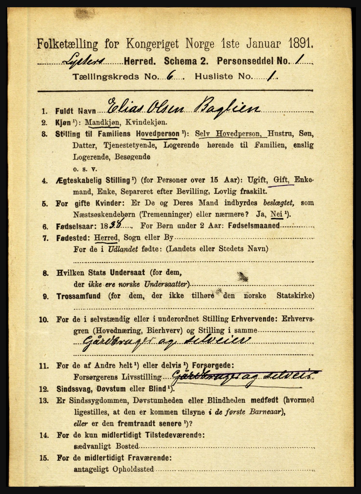 RA, 1891 census for 1426 Luster, 1891, p. 2162