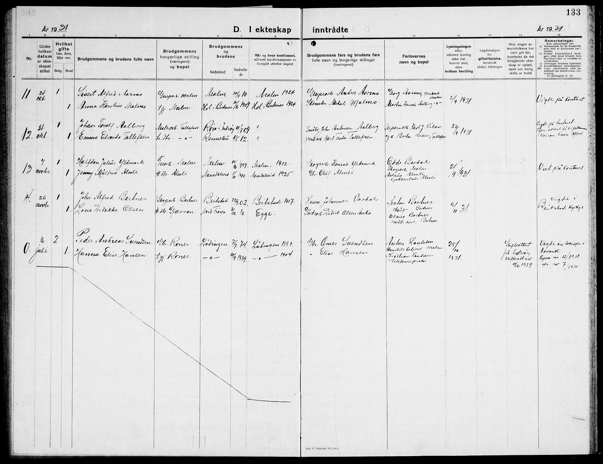 Ministerialprotokoller, klokkerbøker og fødselsregistre - Nord-Trøndelag, SAT/A-1458/741/L0403: Parish register (copy) no. 741C04, 1925-1944, p. 133