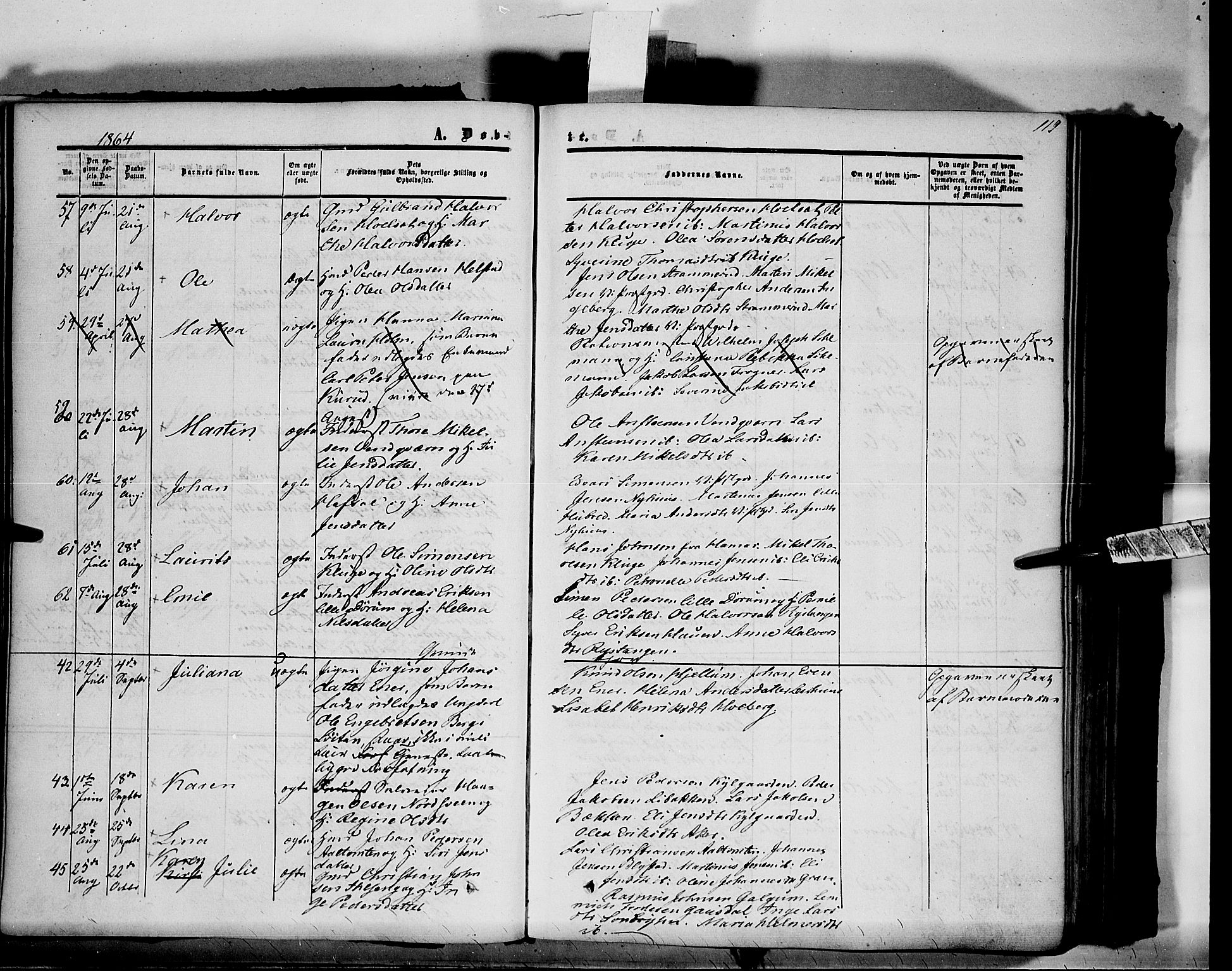 Vang prestekontor, Hedmark, SAH/PREST-008/H/Ha/Haa/L0012: Parish register (official) no. 12, 1855-1870, p. 119