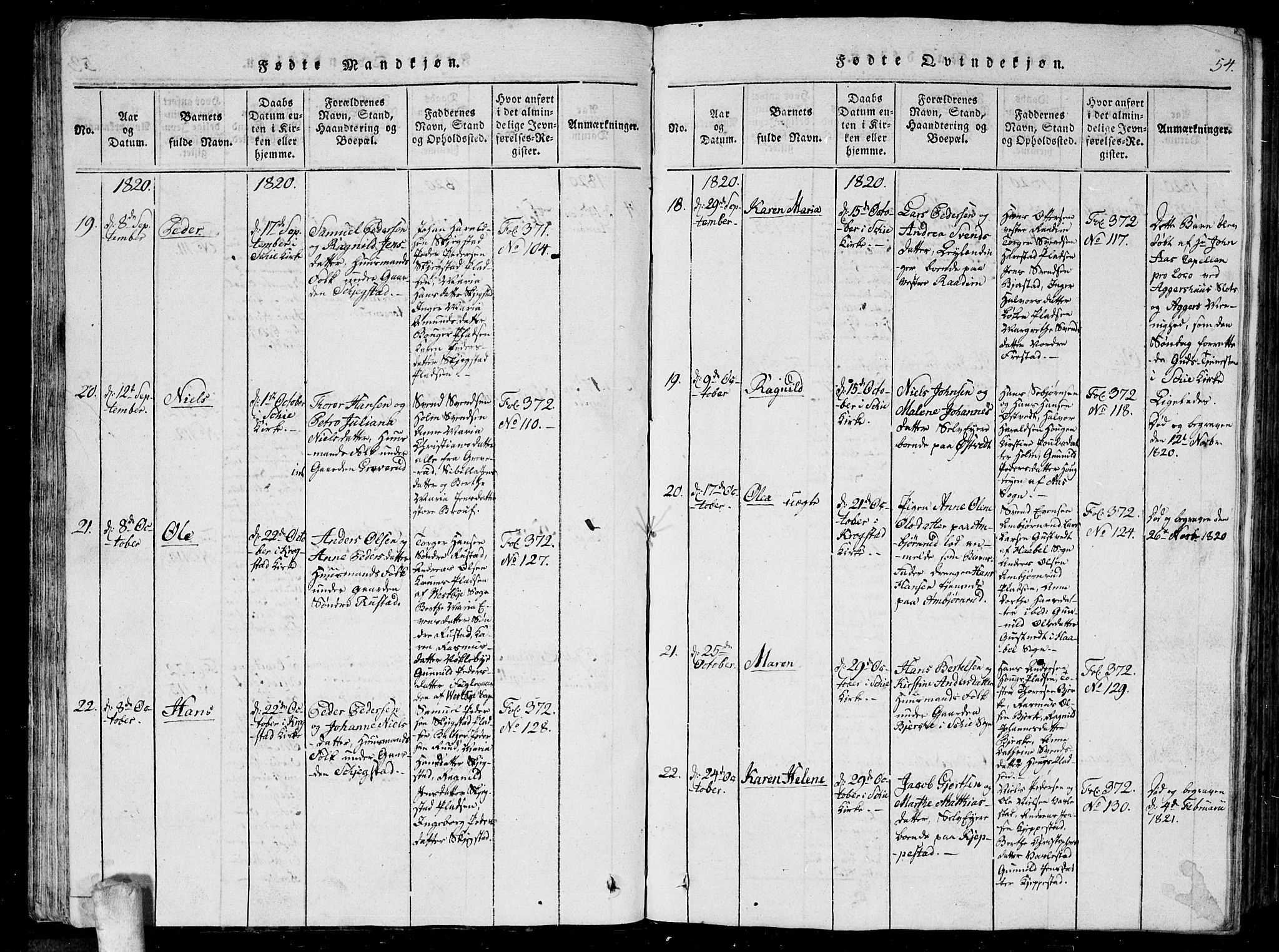 Kråkstad prestekontor Kirkebøker, AV/SAO-A-10125a/G/Ga/L0001: Parish register (copy) no. I 1, 1813-1824, p. 54