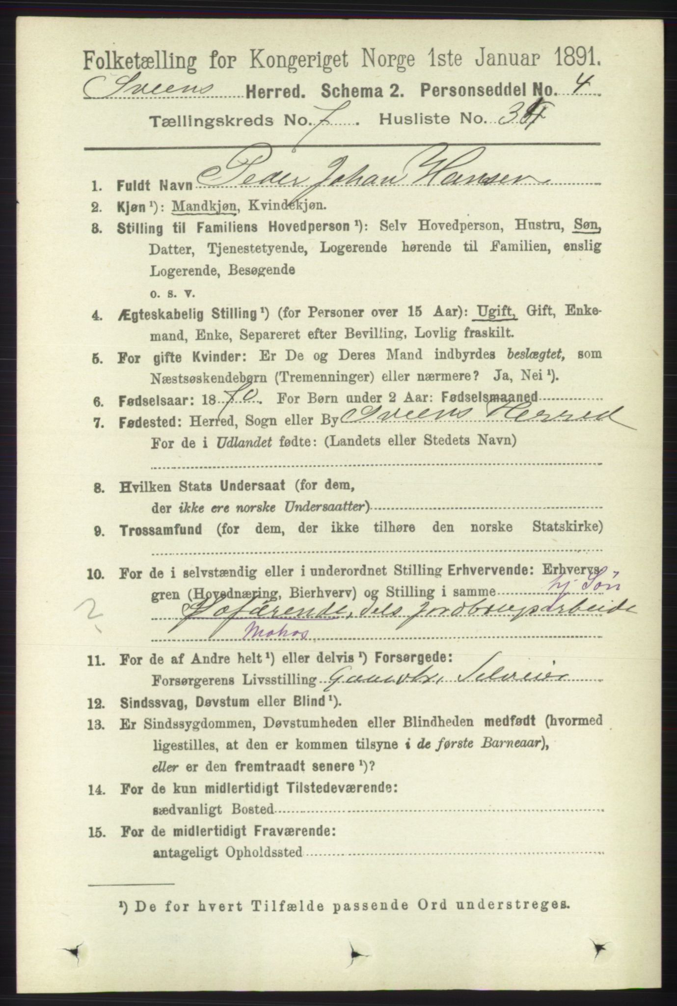 RA, 1891 census for 1216 Sveio, 1891, p. 2170