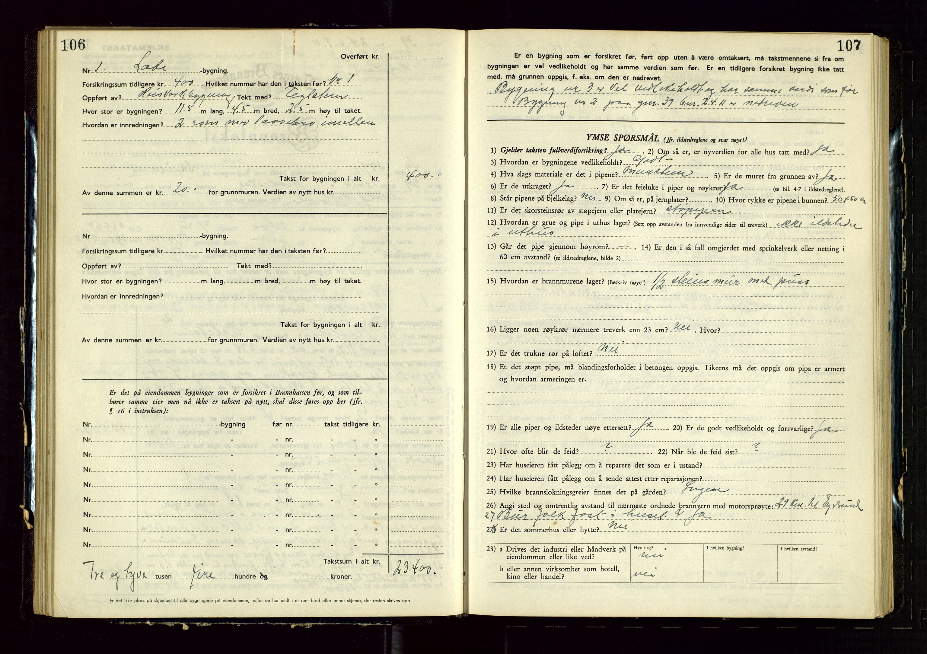 Heskestad lensmannskontor, SAST/A-100304/Gob/L0005: "Brandtakstprotokoll", 1946-1955, p. 106-107