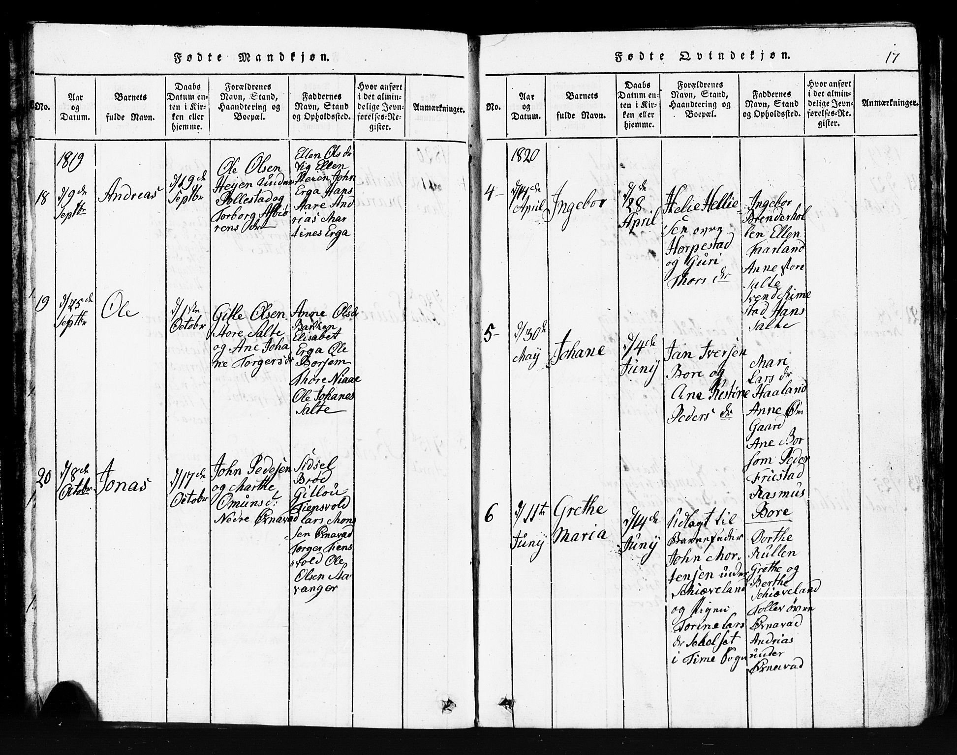 Klepp sokneprestkontor, SAST/A-101803/001/3/30BB/L0001: Parish register (copy) no.  B 1, 1816-1859, p. 17