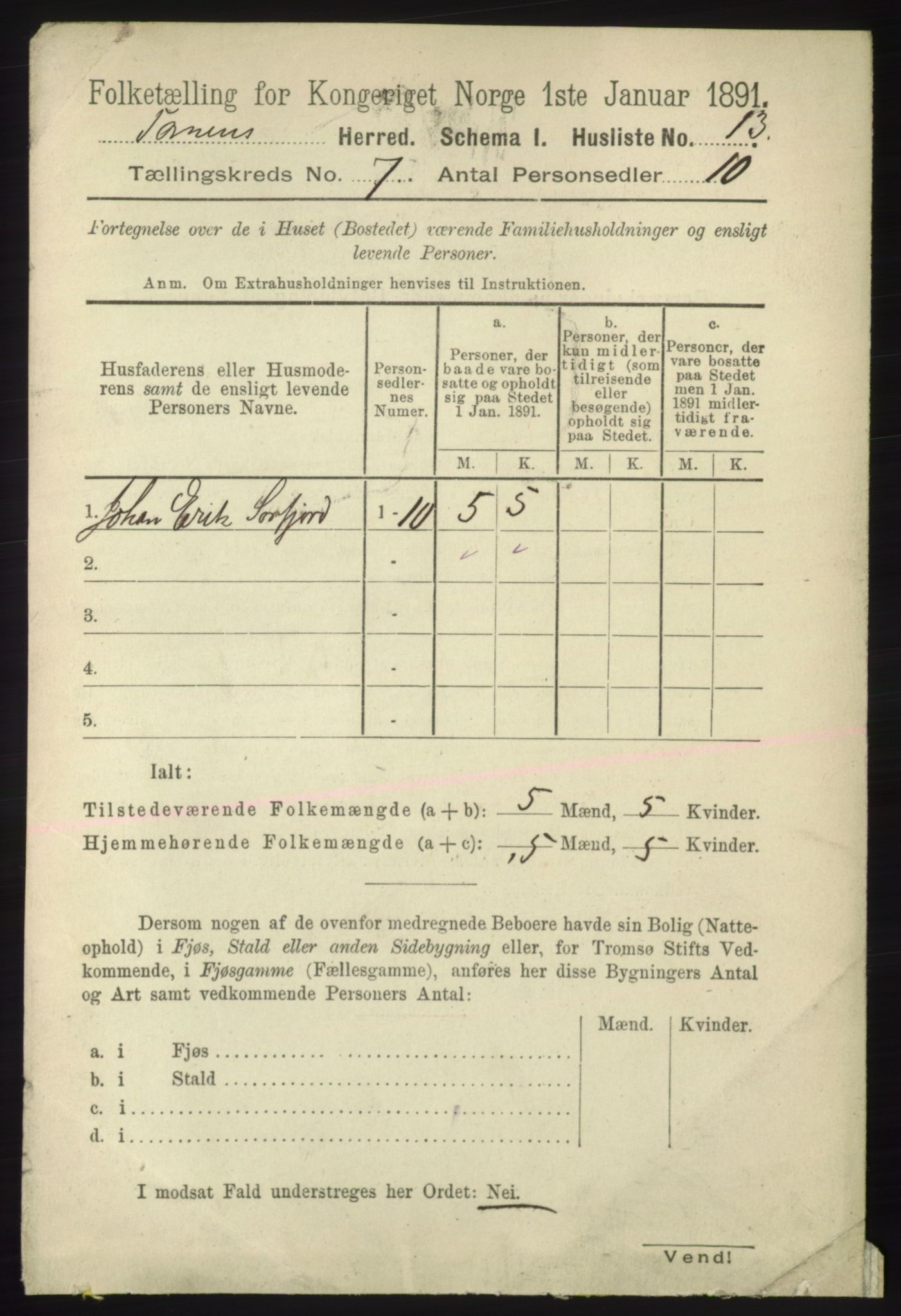 RA, 1891 census for 2025 Tana, 1891, p. 3085