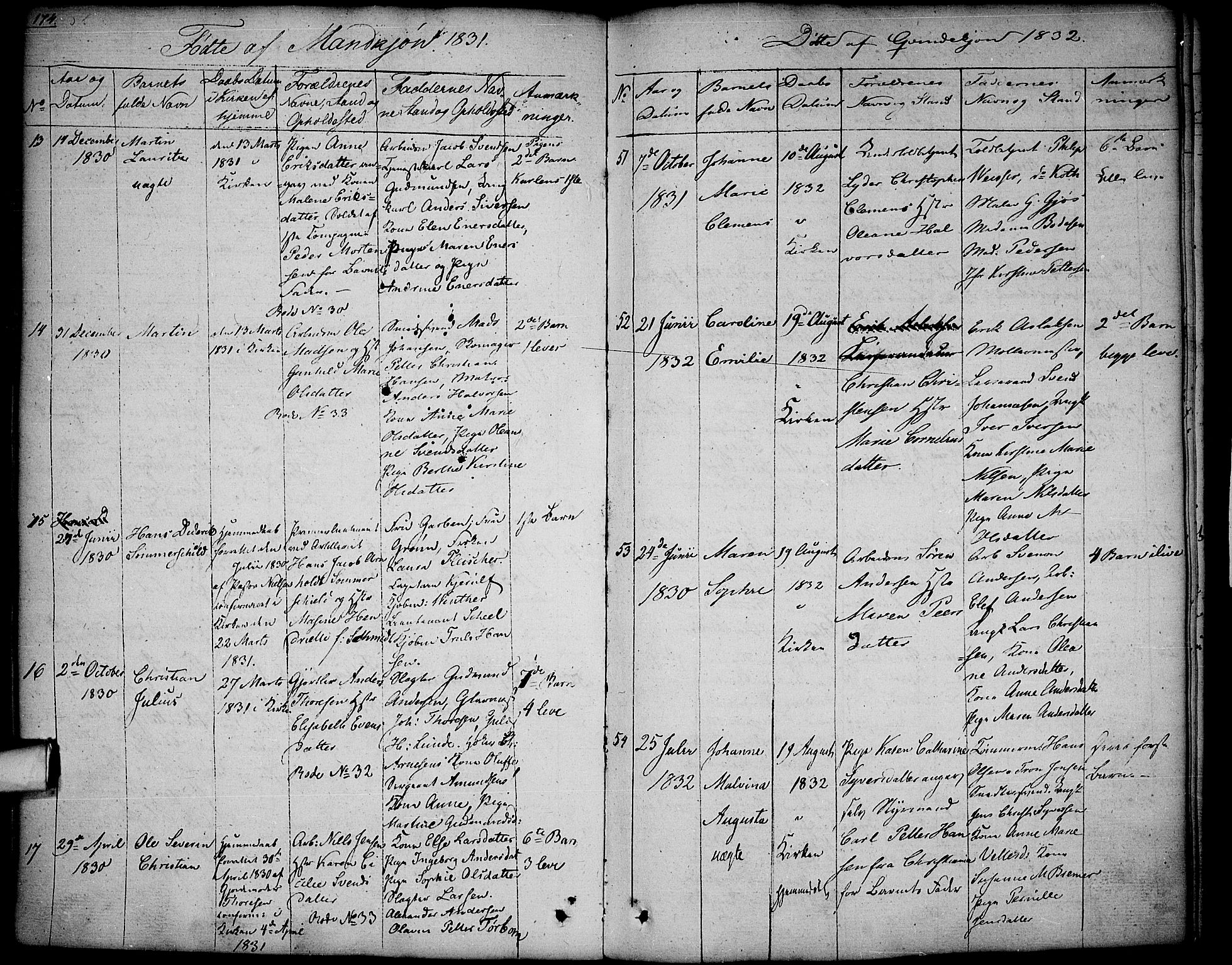 Halden prestekontor Kirkebøker, AV/SAO-A-10909/F/Fa/L0004: Parish register (official) no. I 4, 1823-1834, p. 174-175