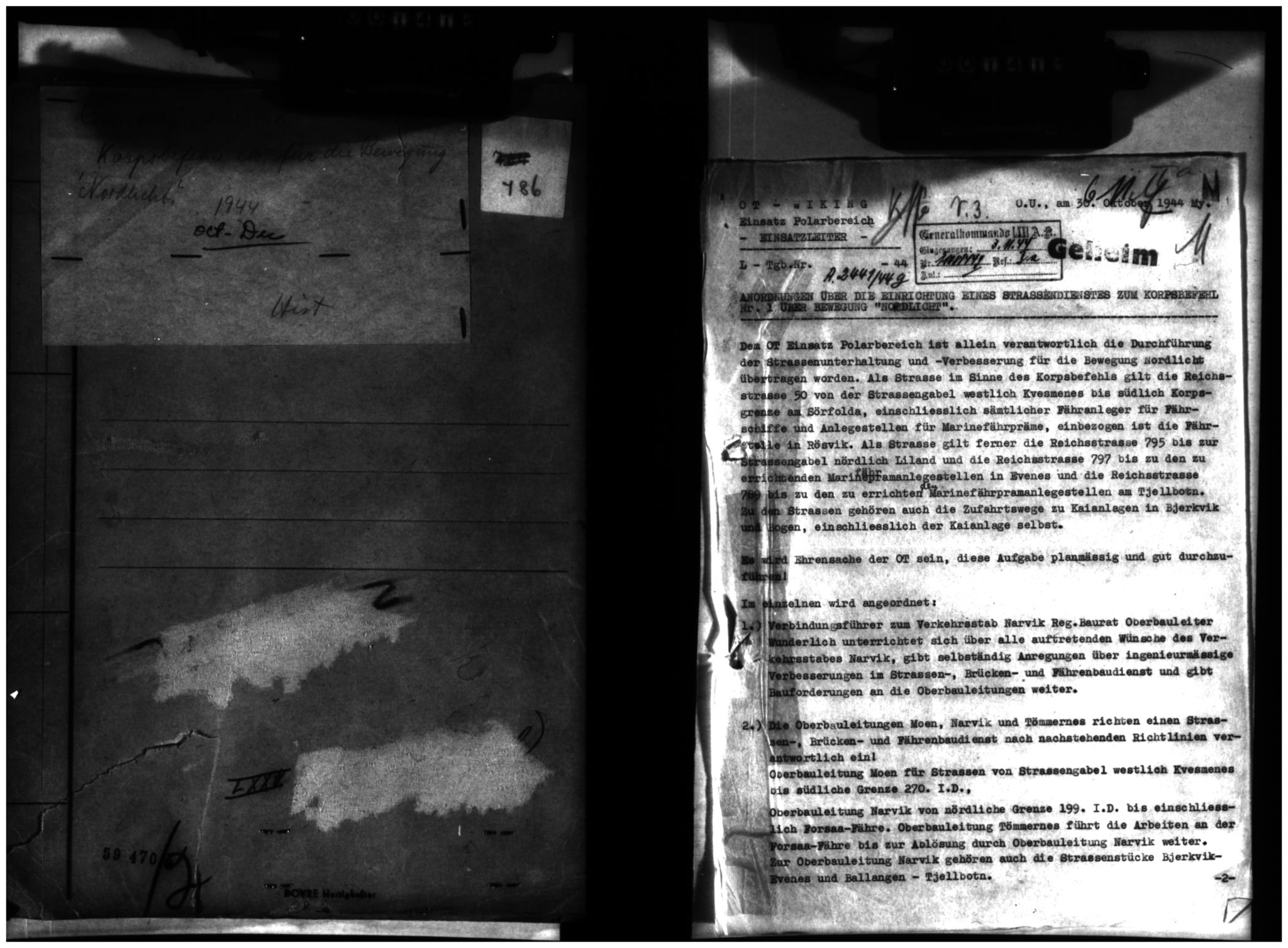Mikrofilmer (kopier). Captured German Records, VAMU/A-0050/0045 / T-314, rull 1561. Ia Unternehmen "Nordlicht", 1944
