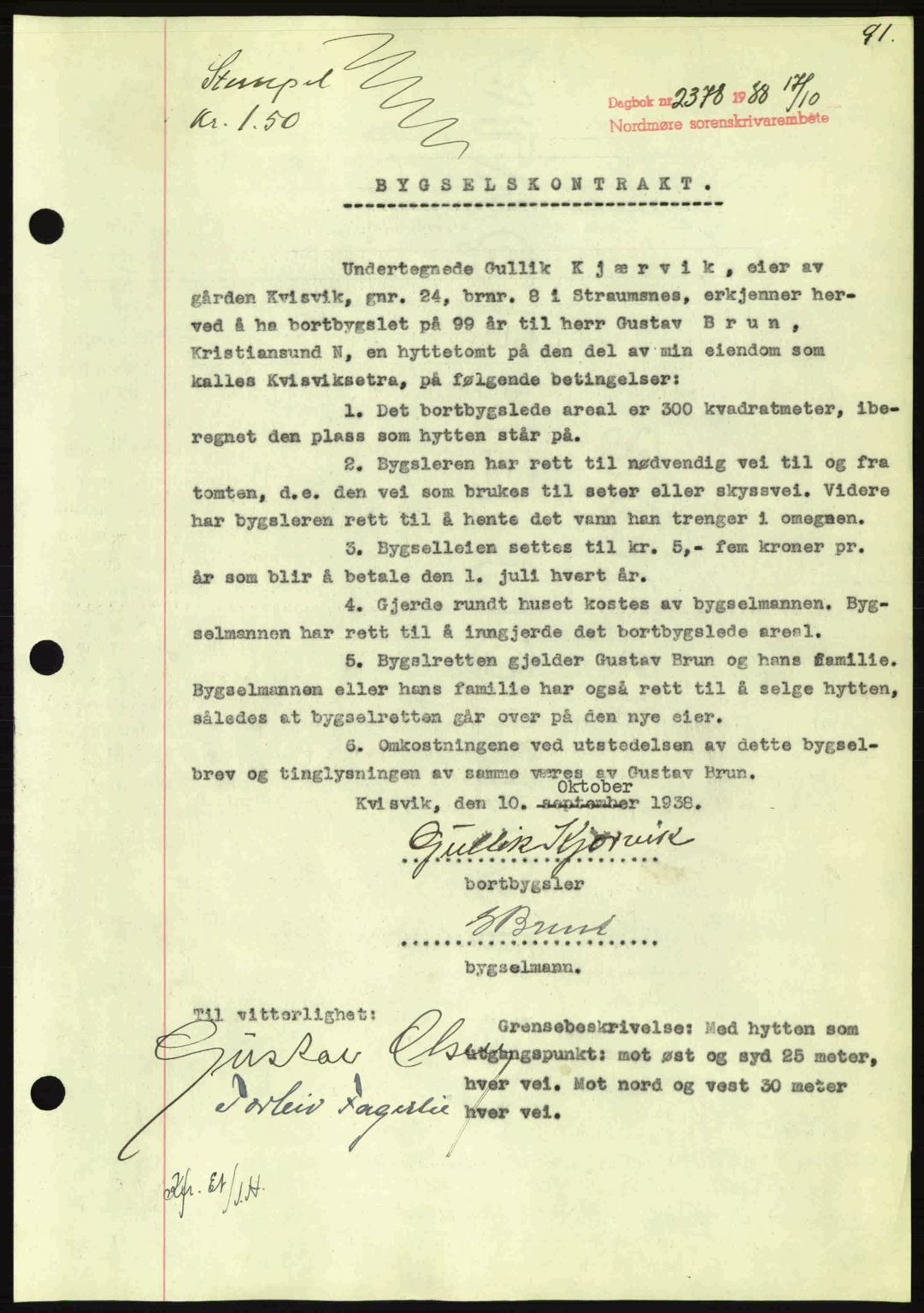 Nordmøre sorenskriveri, SAT/A-4132/1/2/2Ca: Mortgage book no. B84, 1938-1939, Diary no: : 2378/1938