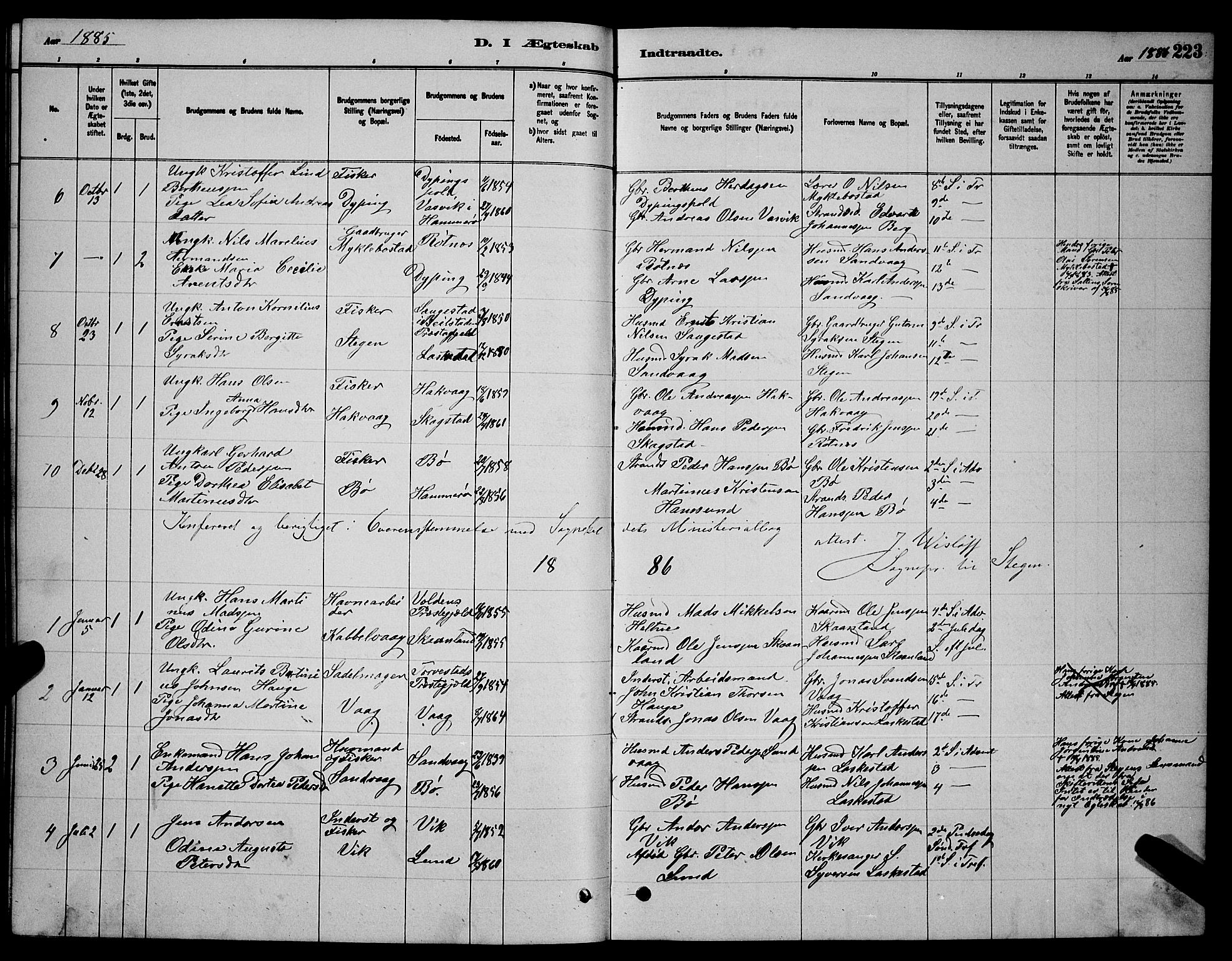 Ministerialprotokoller, klokkerbøker og fødselsregistre - Nordland, AV/SAT-A-1459/855/L0816: Parish register (copy) no. 855C05, 1879-1894, p. 223