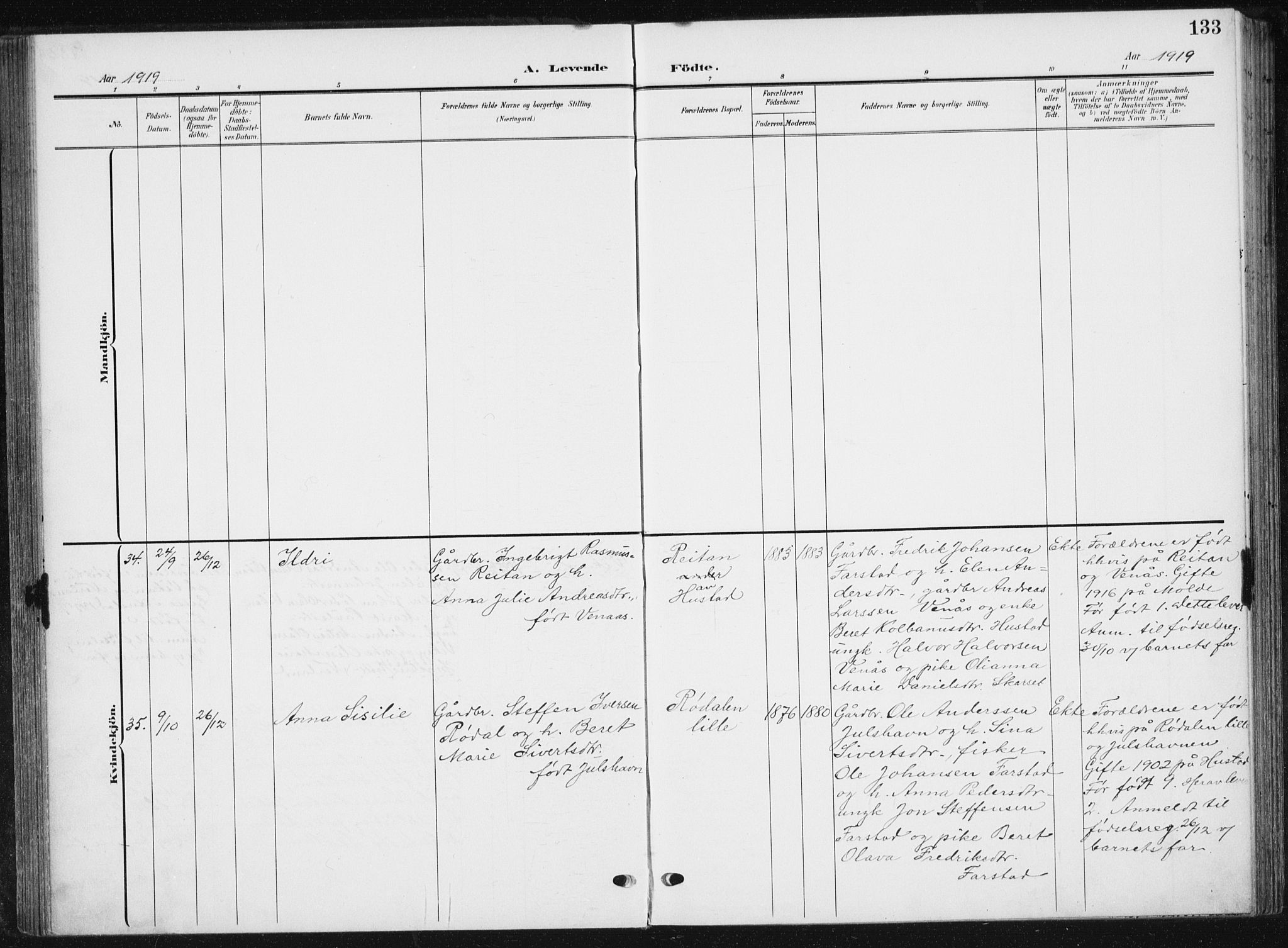 Ministerialprotokoller, klokkerbøker og fødselsregistre - Møre og Romsdal, AV/SAT-A-1454/567/L0784: Parish register (copy) no. 567C04, 1903-1938, p. 133