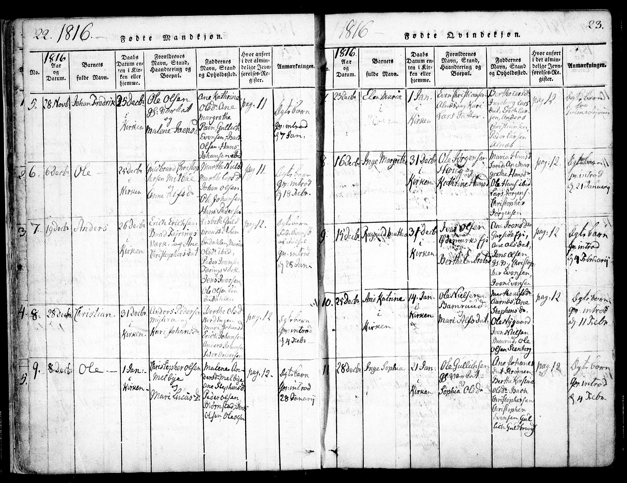 Hurdal prestekontor Kirkebøker, AV/SAO-A-10889/F/Fa/L0003: Parish register (official) no. I 3, 1815-1828, p. 22-23