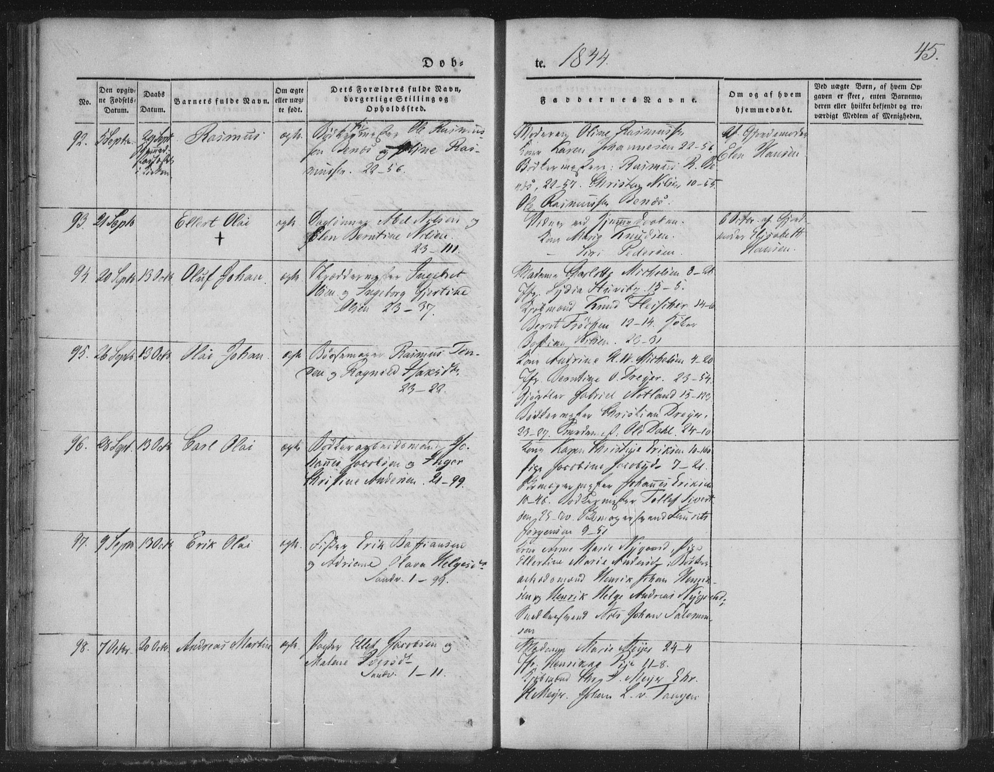 Korskirken sokneprestembete, SAB/A-76101/H/Haa/L0016: Parish register (official) no. B 2, 1841-1851, p. 45