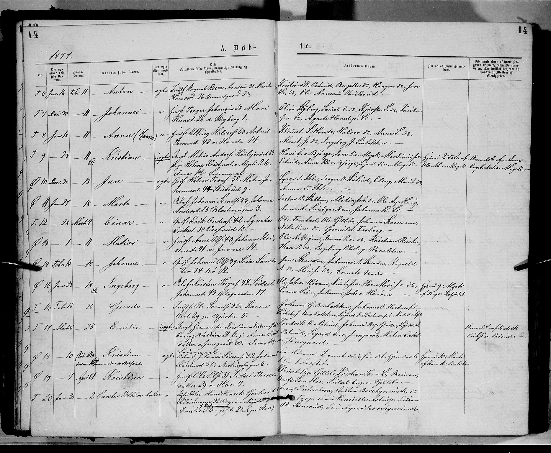 Øyer prestekontor, AV/SAH-PREST-084/H/Ha/Haa/L0007: Parish register (official) no. 7, 1875-1878, p. 14