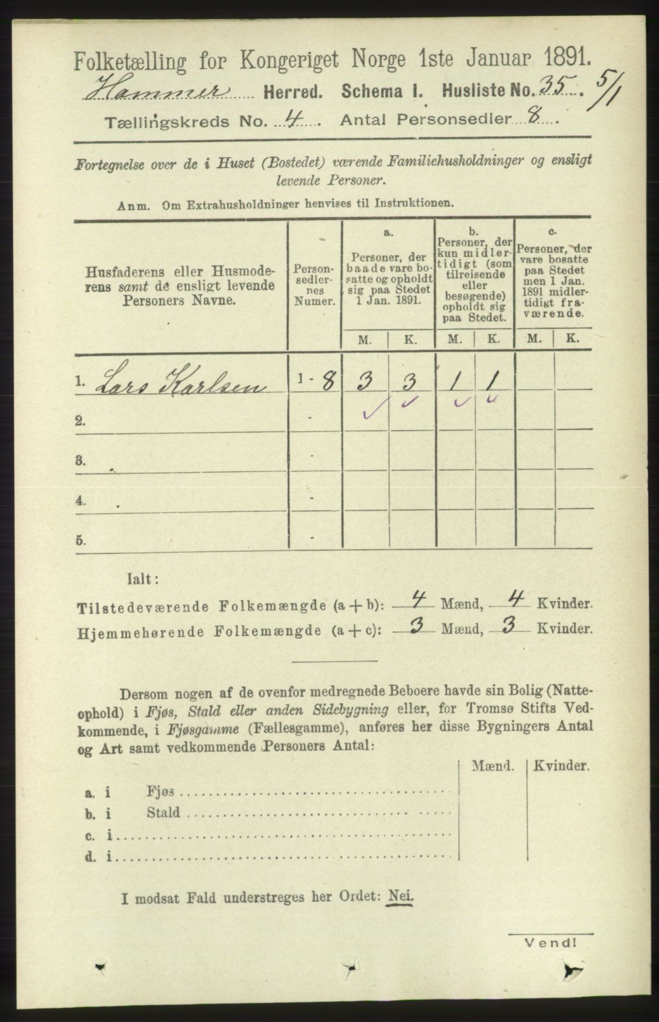 RA, 1891 census for 1254 Hamre, 1891, p. 926