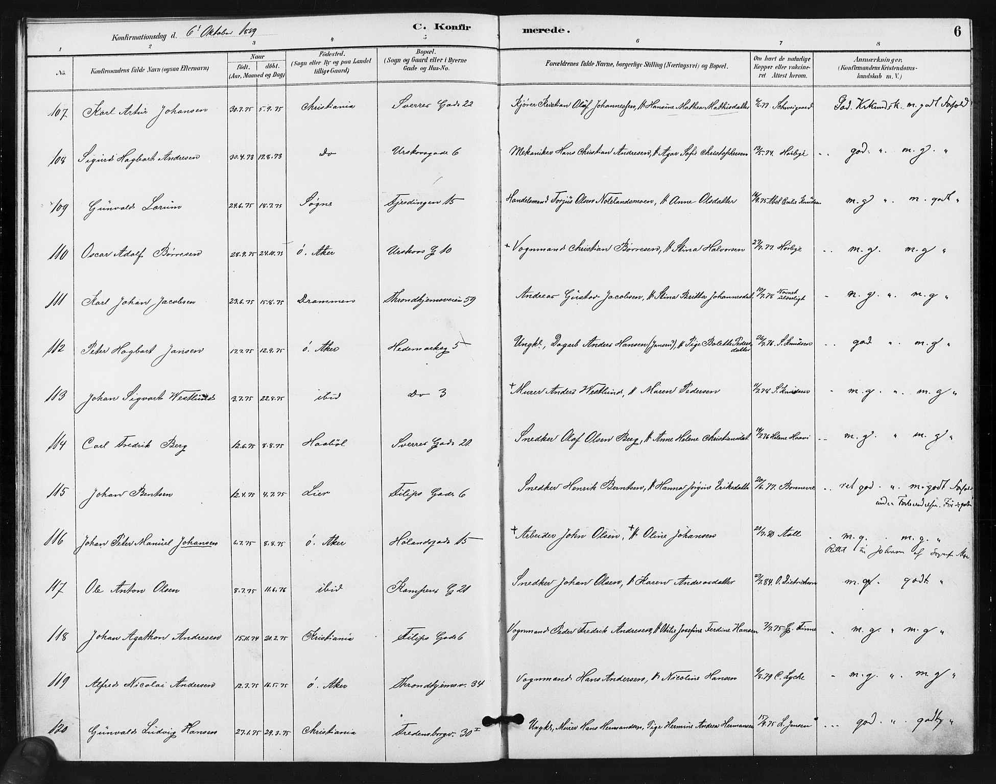 Kampen prestekontor Kirkebøker, AV/SAO-A-10853/F/Fa/L0006: Parish register (official) no. I 6, 1889-1896, p. 6