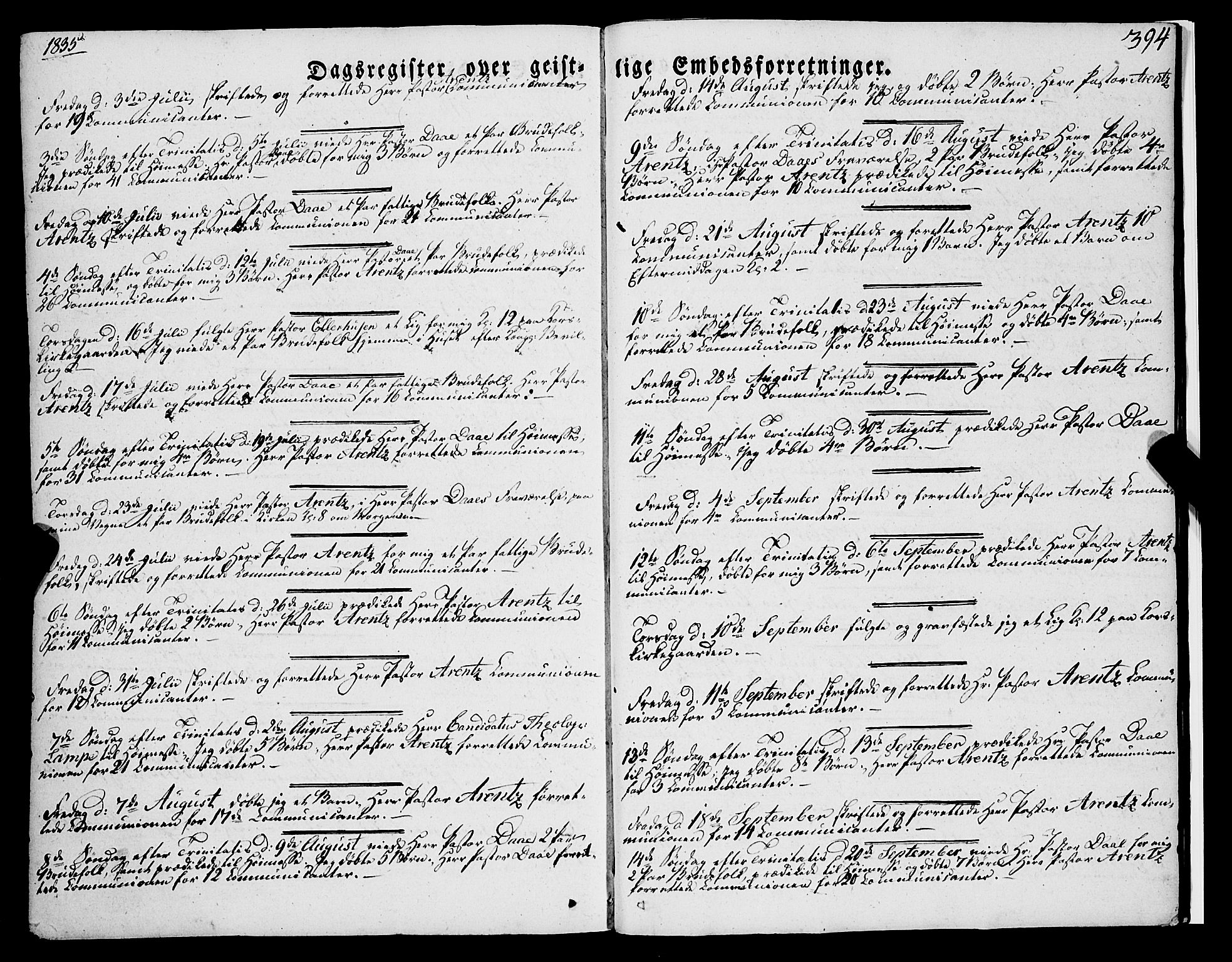 Korskirken sokneprestembete, AV/SAB-A-76101/H/Haa/L0050: Parish register (official) no. F 1, 1821-1869, p. 394