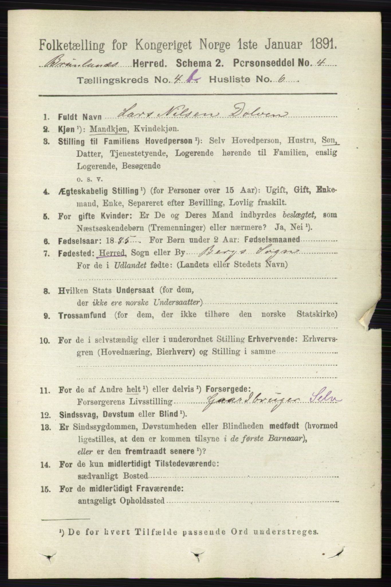 RA, 1891 census for 0726 Brunlanes, 1891, p. 2068