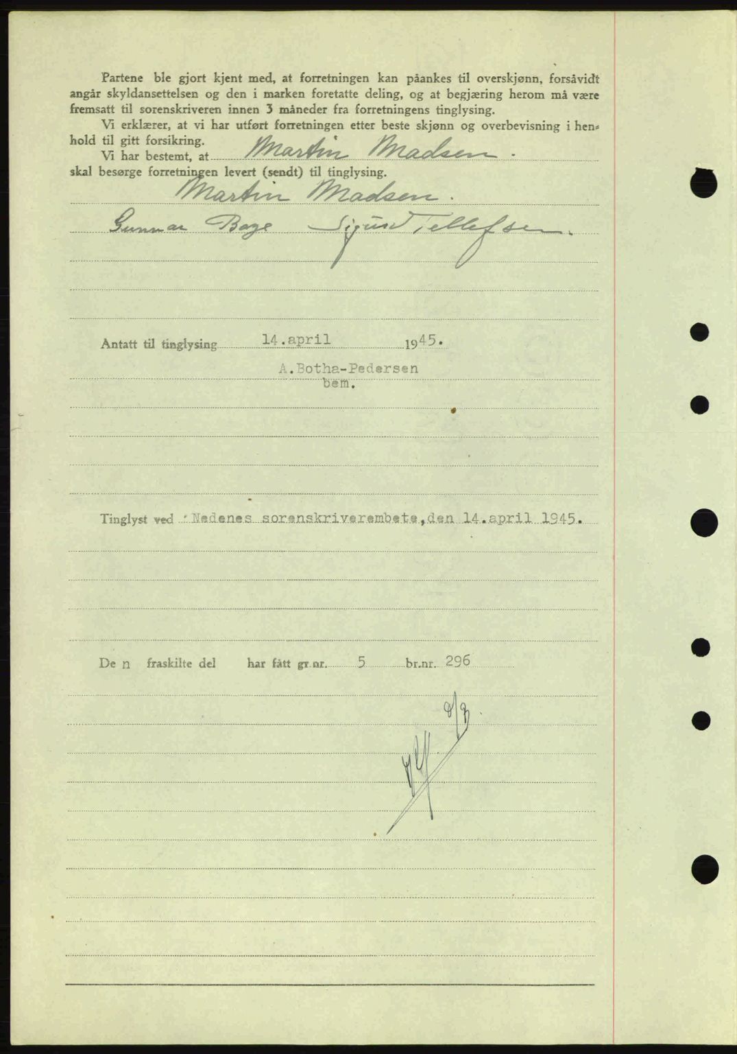 Nedenes sorenskriveri, AV/SAK-1221-0006/G/Gb/Gba/L0052: Mortgage book no. A6a, 1944-1945, Diary no: : 244/1945