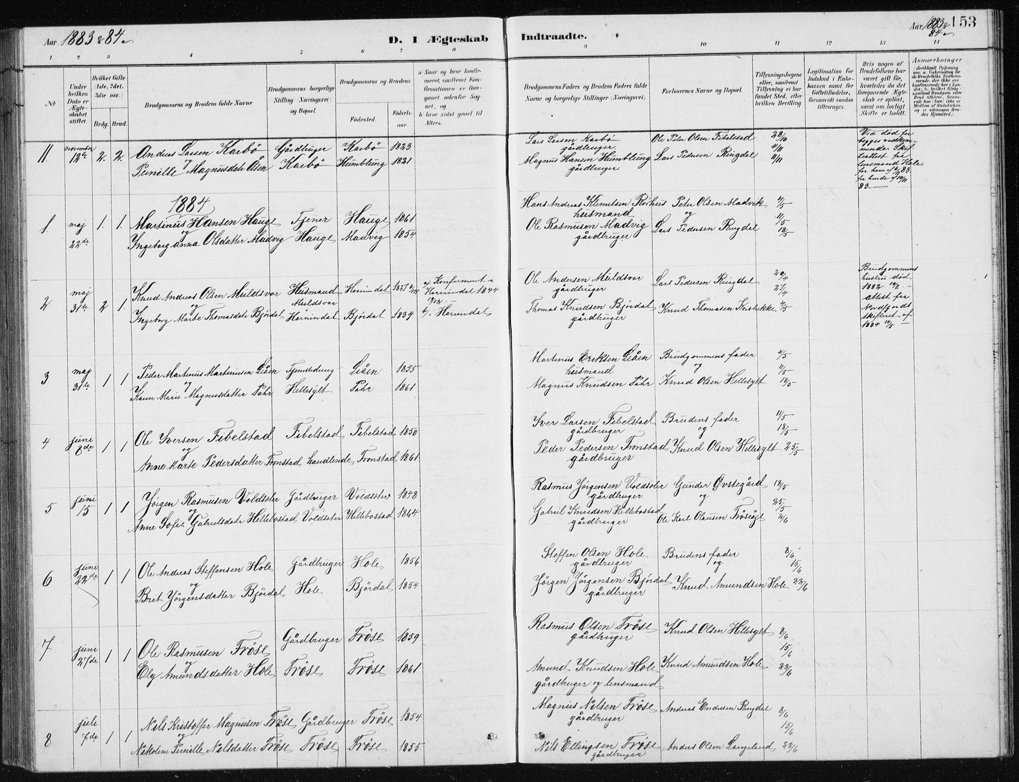 Ministerialprotokoller, klokkerbøker og fødselsregistre - Møre og Romsdal, SAT/A-1454/517/L0230: Parish register (copy) no. 517C03, 1879-1912, p. 153