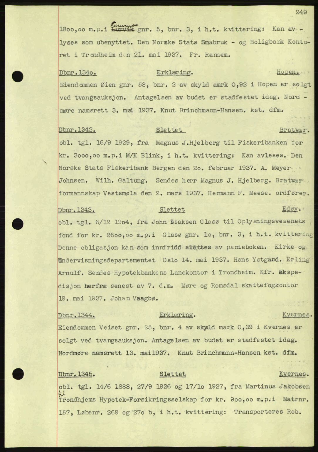 Nordmøre sorenskriveri, AV/SAT-A-4132/1/2/2Ca: Mortgage book no. C80, 1936-1939, Diary no: : 1340/1937