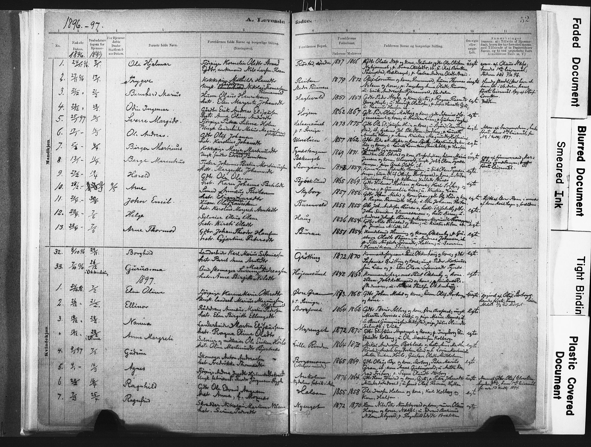 Ministerialprotokoller, klokkerbøker og fødselsregistre - Nord-Trøndelag, SAT/A-1458/721/L0207: Parish register (official) no. 721A02, 1880-1911, p. 52