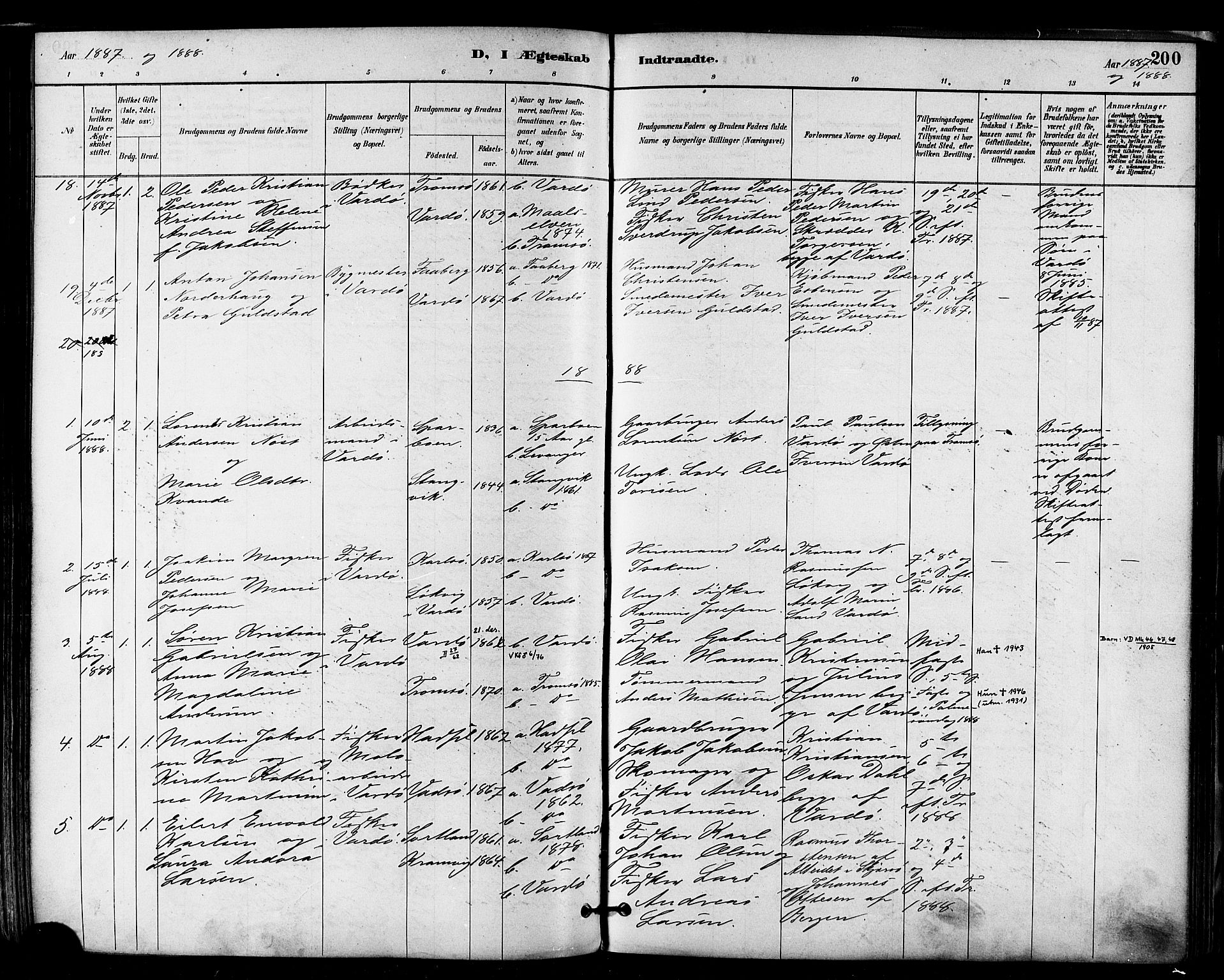 Vardø sokneprestkontor, SATØ/S-1332/H/Ha/L0007kirke: Parish register (official) no. 7, 1886-1897, p. 200