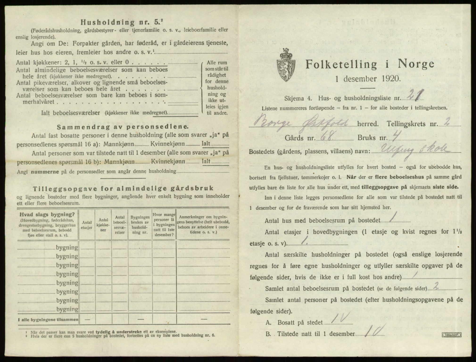 SAO, 1920 census for Borge, 1920, p. 272