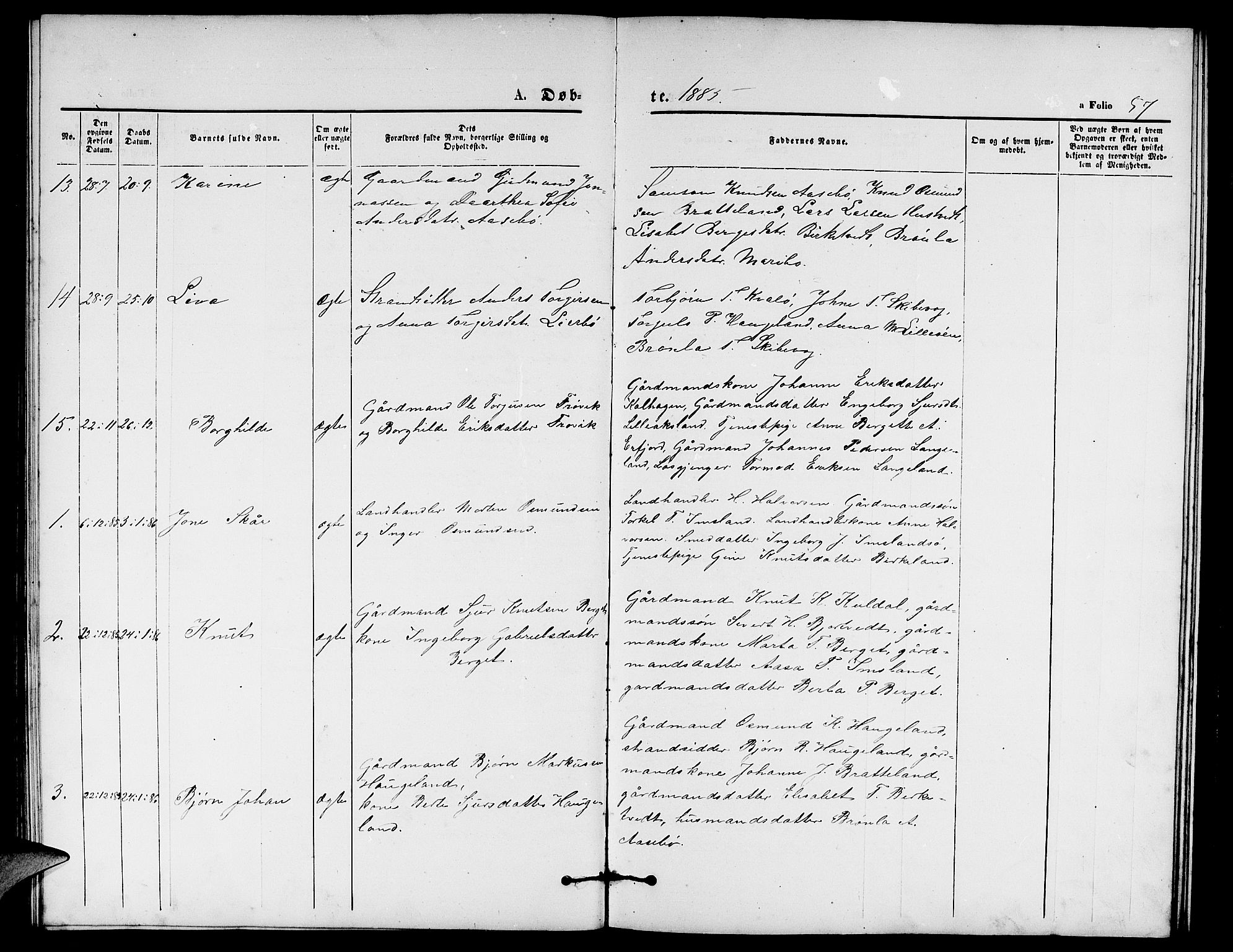 Vikedal sokneprestkontor, SAST/A-101840/01/V: Parish register (copy) no. B 4, 1868-1890, p. 57