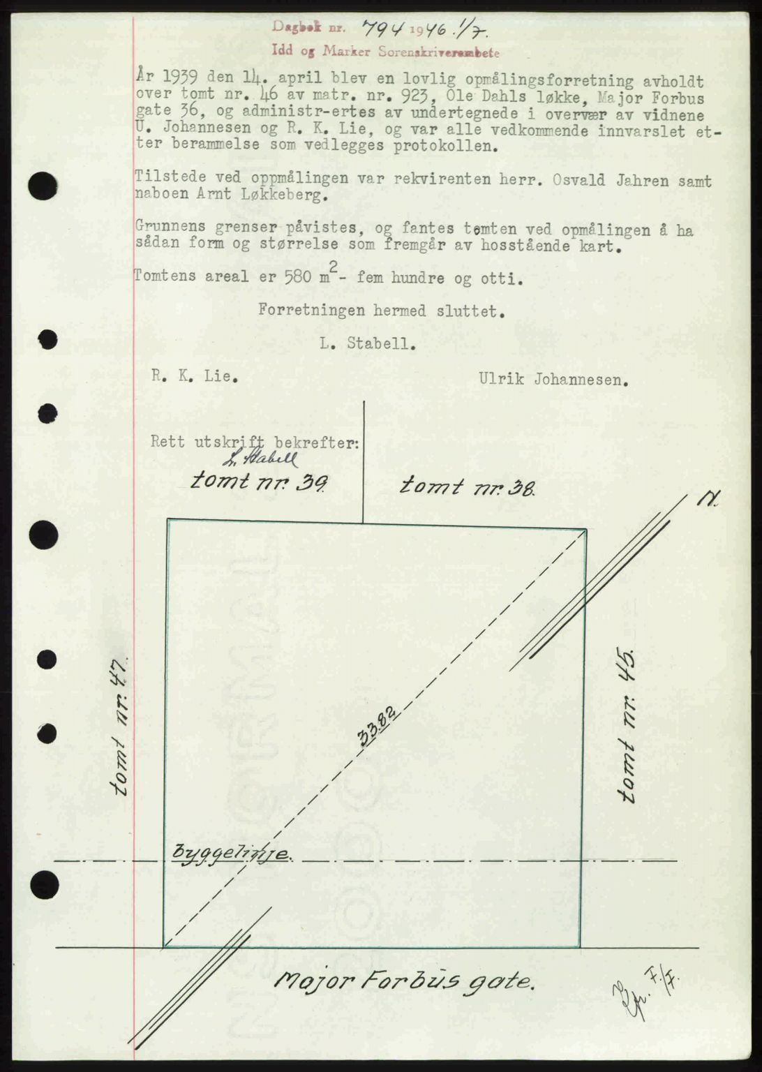 Idd og Marker sorenskriveri, AV/SAO-A-10283/G/Gb/Gbb/L0008: Mortgage book no. A8, 1946-1946, Diary no: : 794/1946